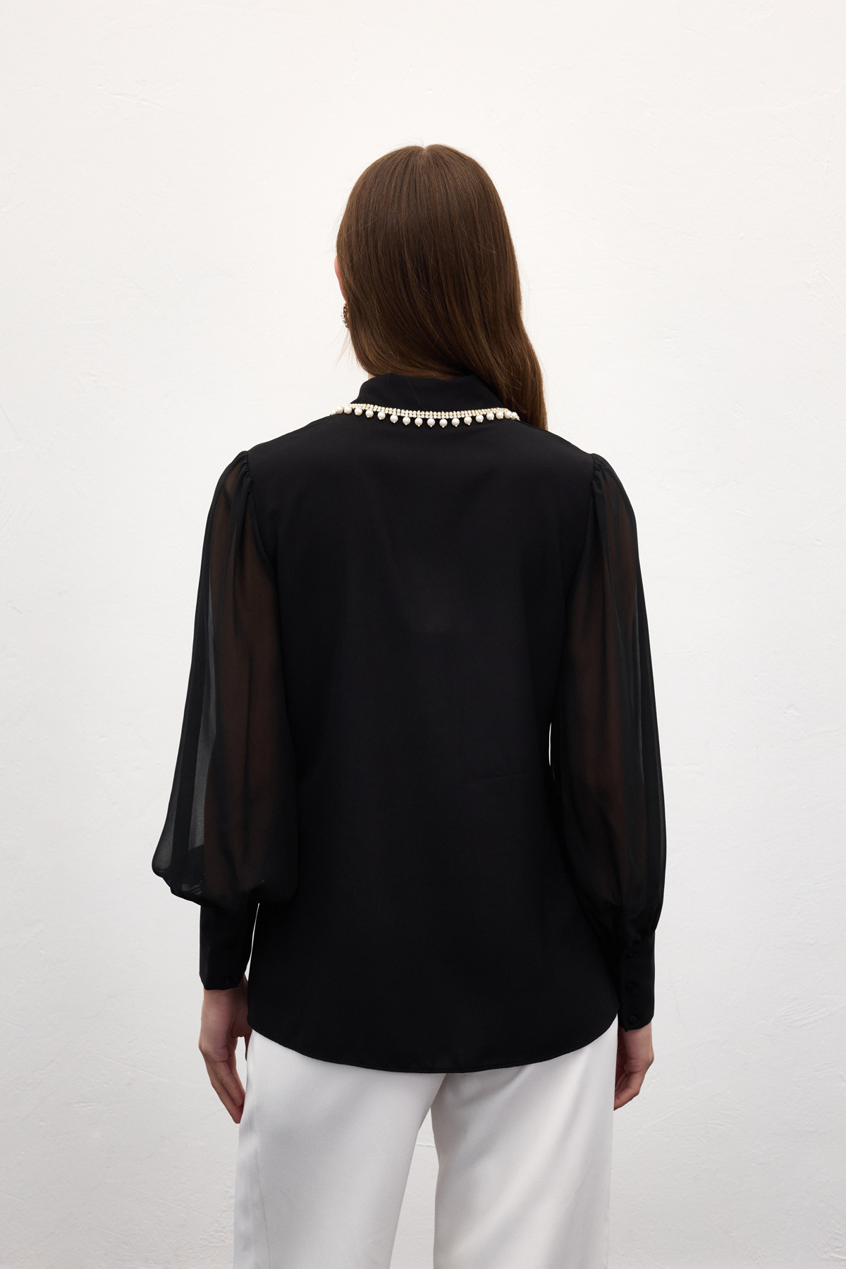 Aksesuar Yakalı Gömlek - Siyah