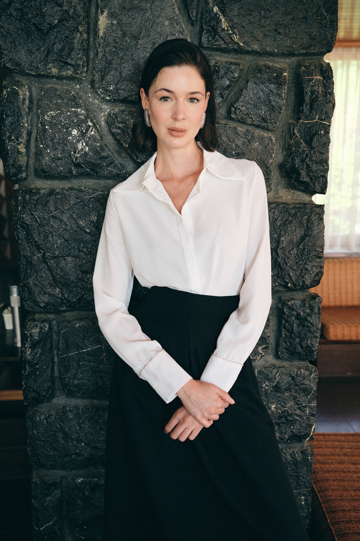 Aksesuarlı Klasik Gömlek - Ekru