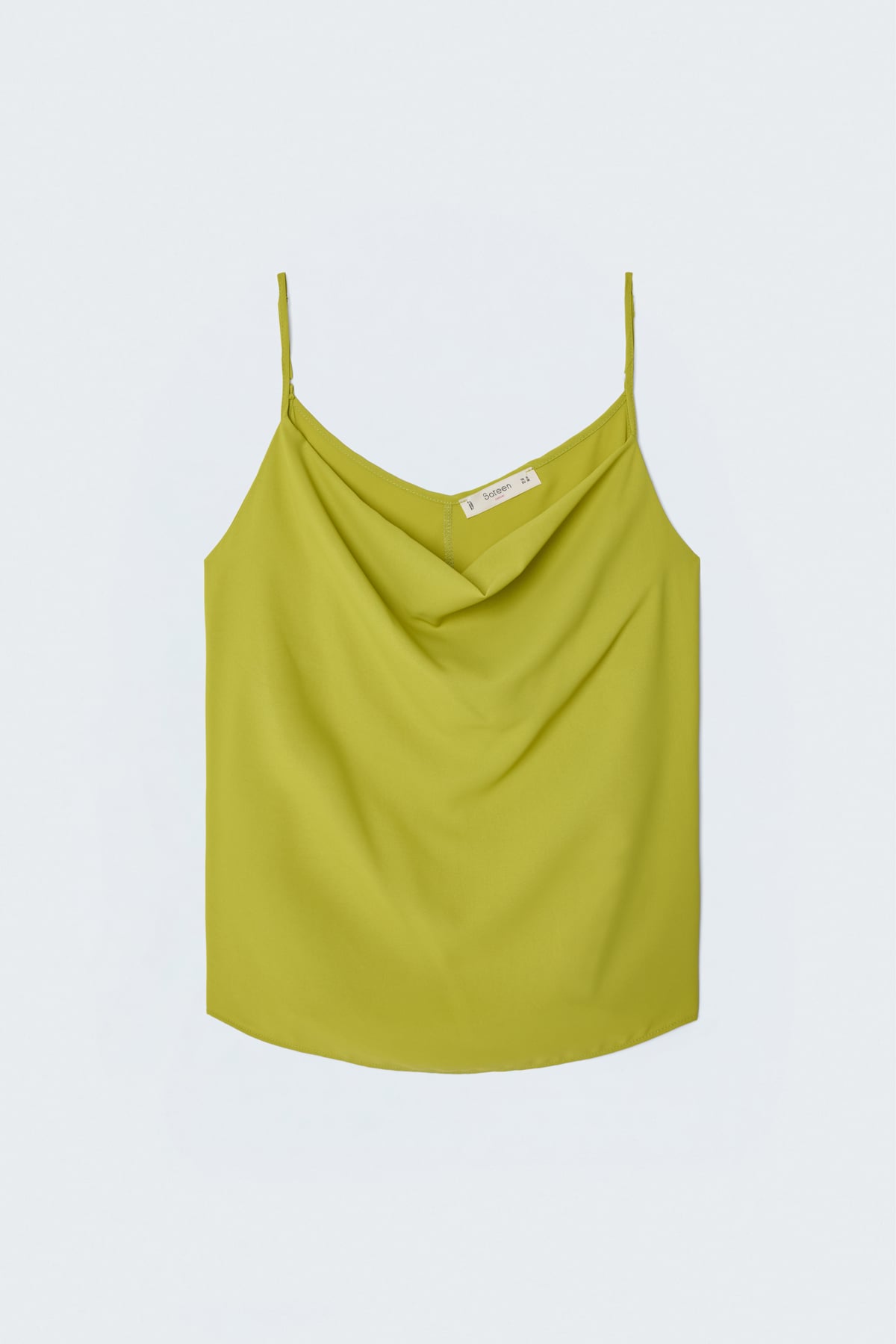 Askılı Degaje Yaka Bluz - Yağ Yeşili