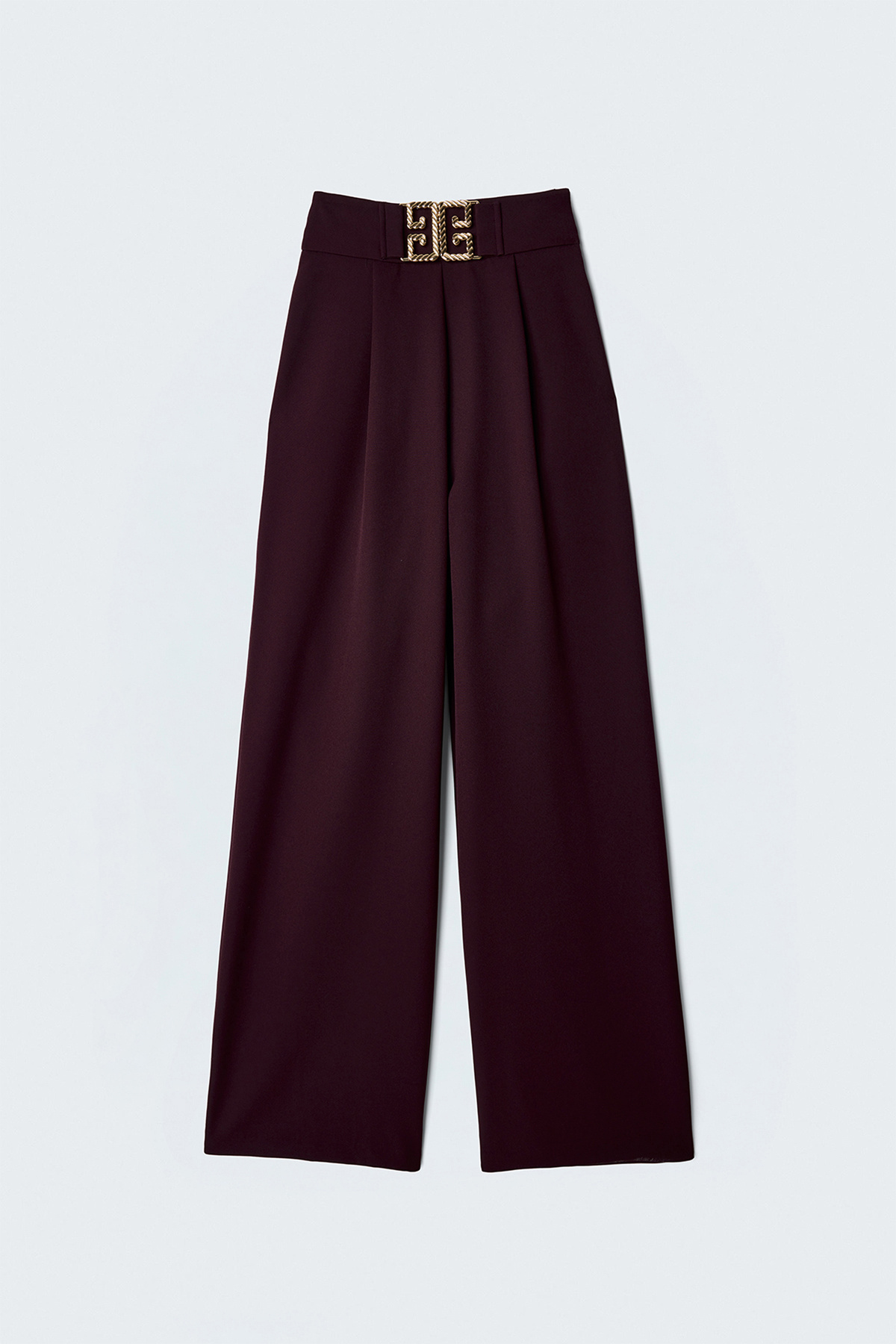 Bel Aksesuarlı Bol Paça Pantolon - Mürdüm