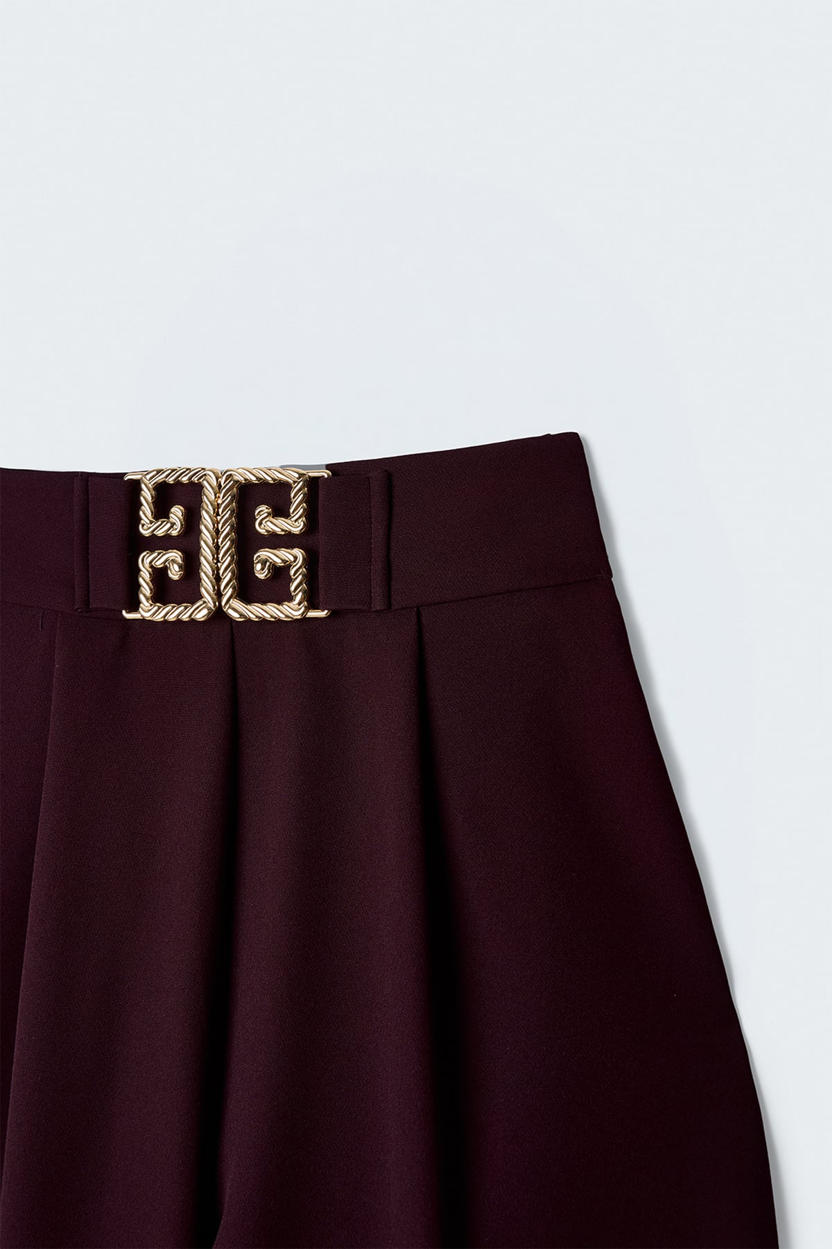 Bel Aksesuarlı Bol Paça Pantolon - Mürdüm