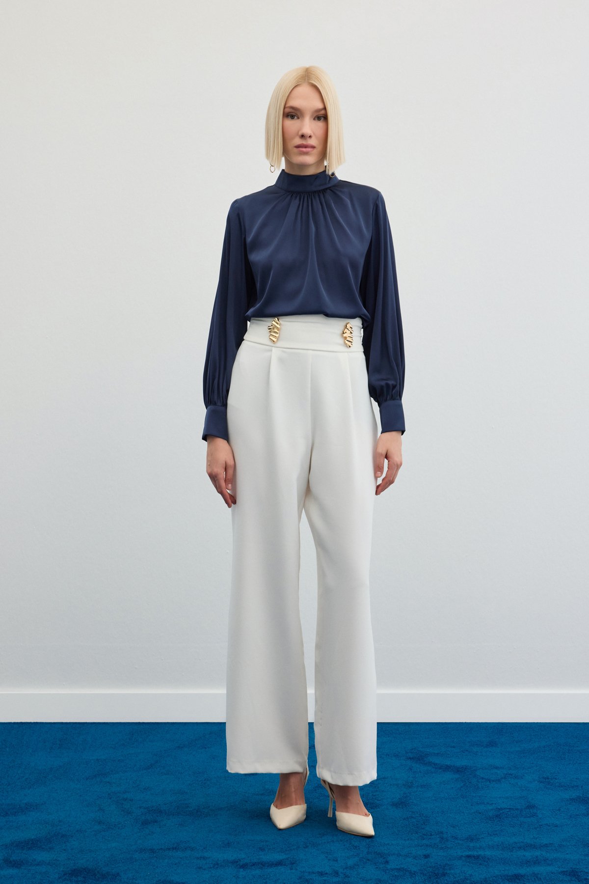 Bel Aksesuarlı Pantolon - Ekru