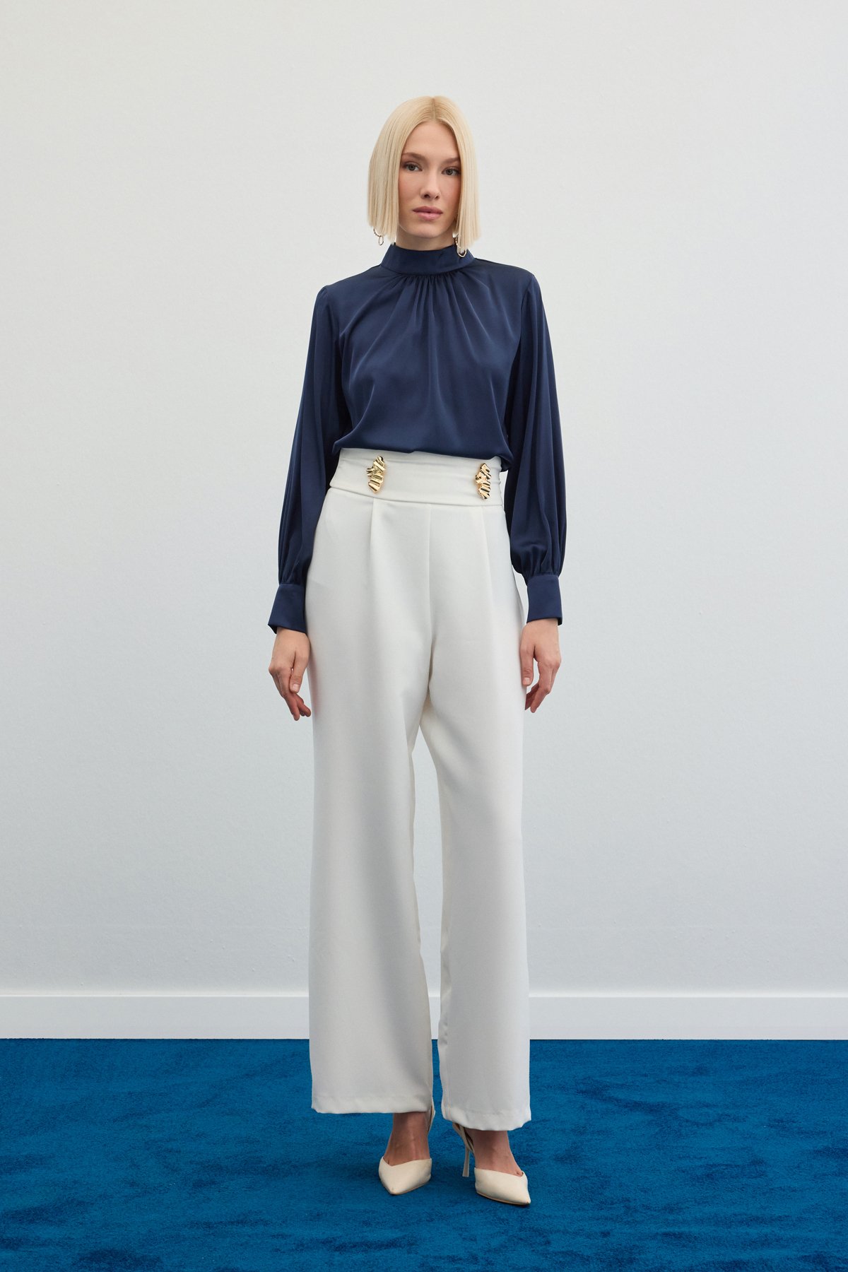 Bel Aksesuarlı Pantolon - Ekru