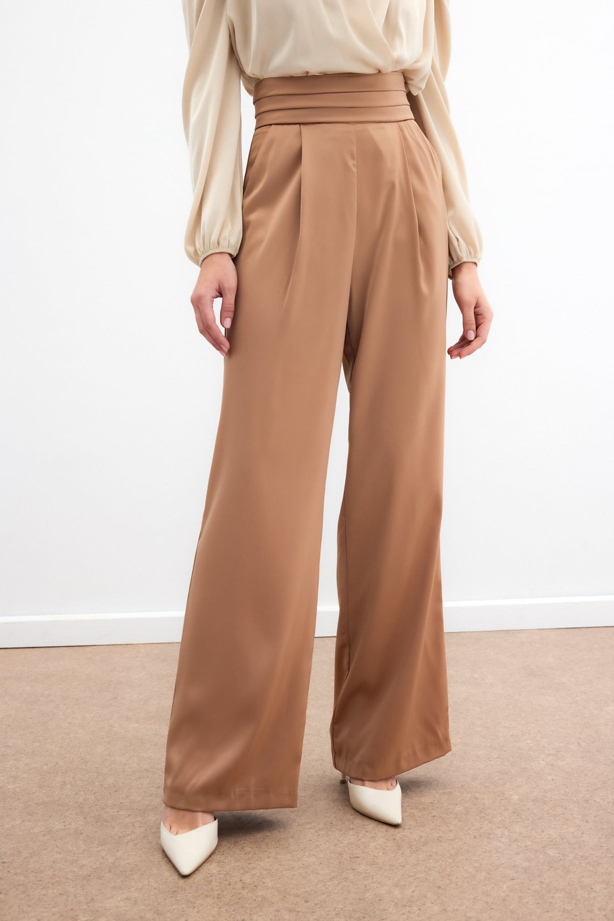 Cepli Salaş Saten Pantolon - CAMEL