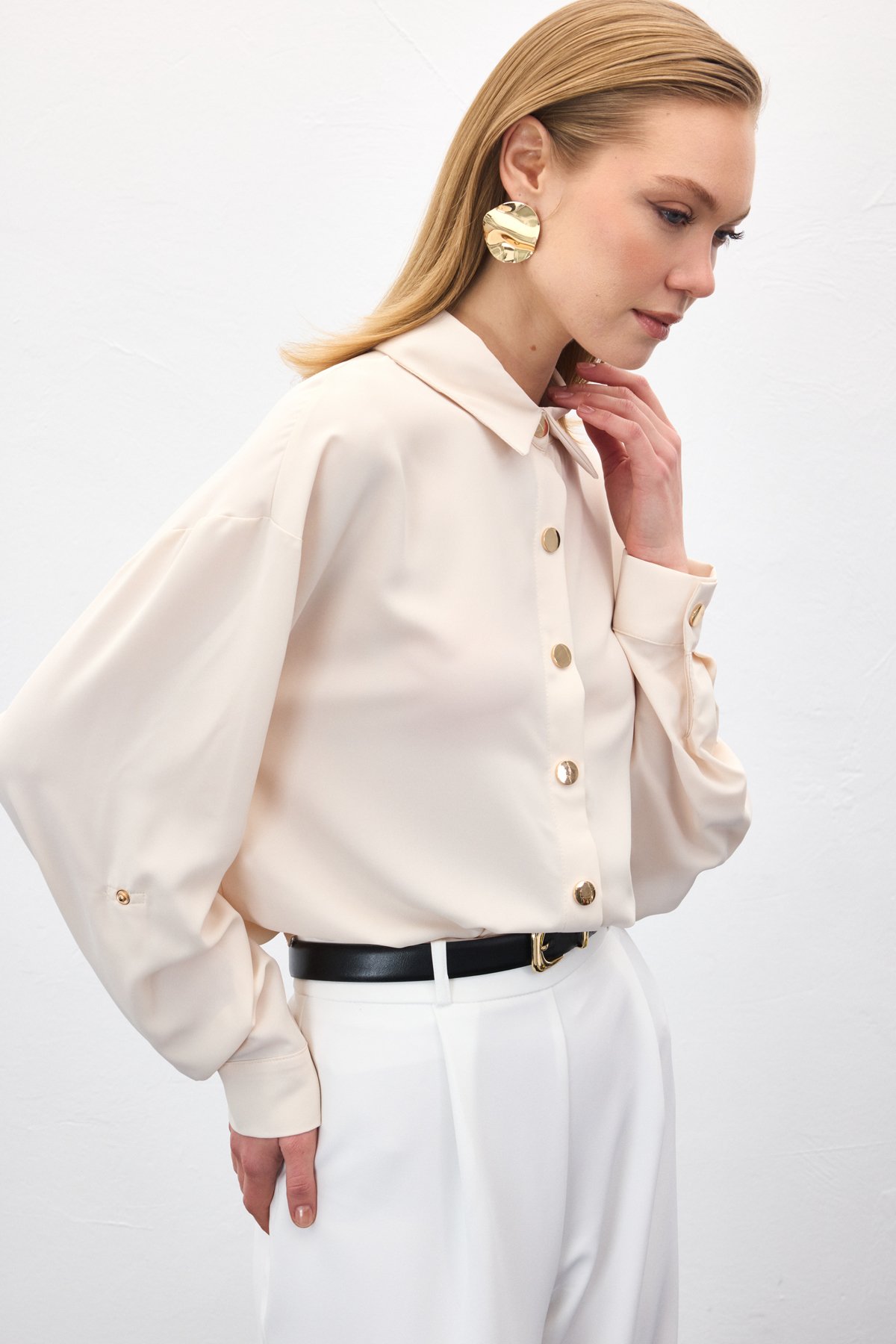 Çıtçıt Detaylı Gömlek - Bej