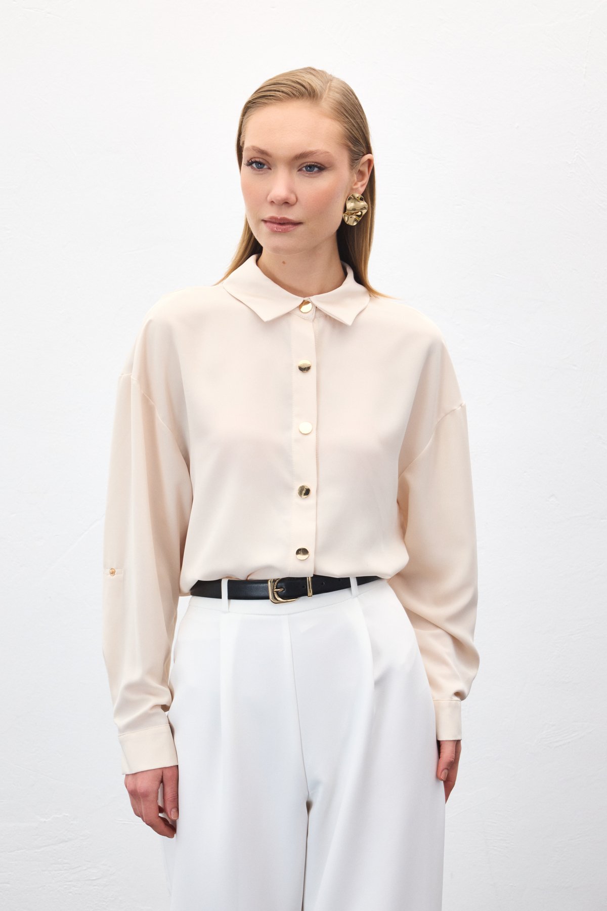 Çıtçıt Detaylı Gömlek - Bej