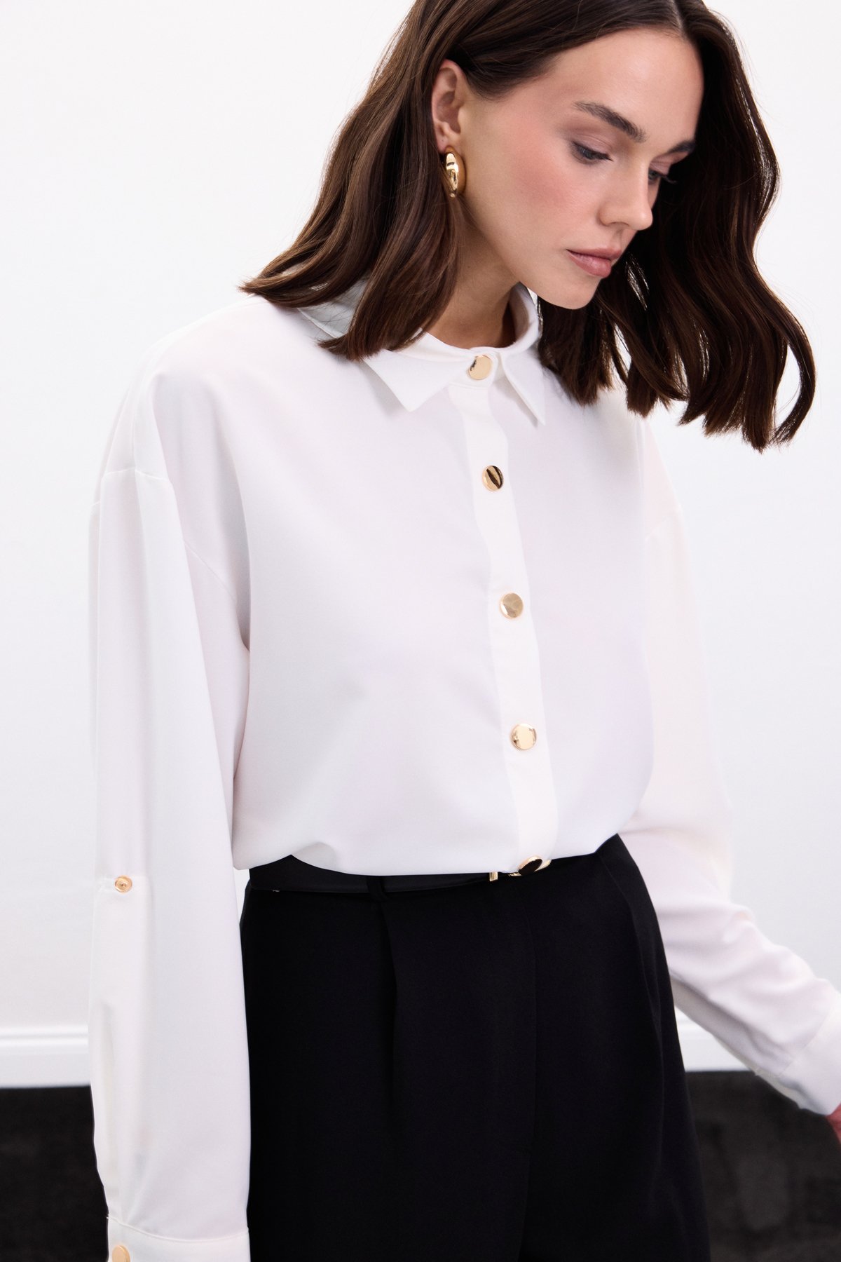 Çıtçıt Detaylı Gömlek - Ekru