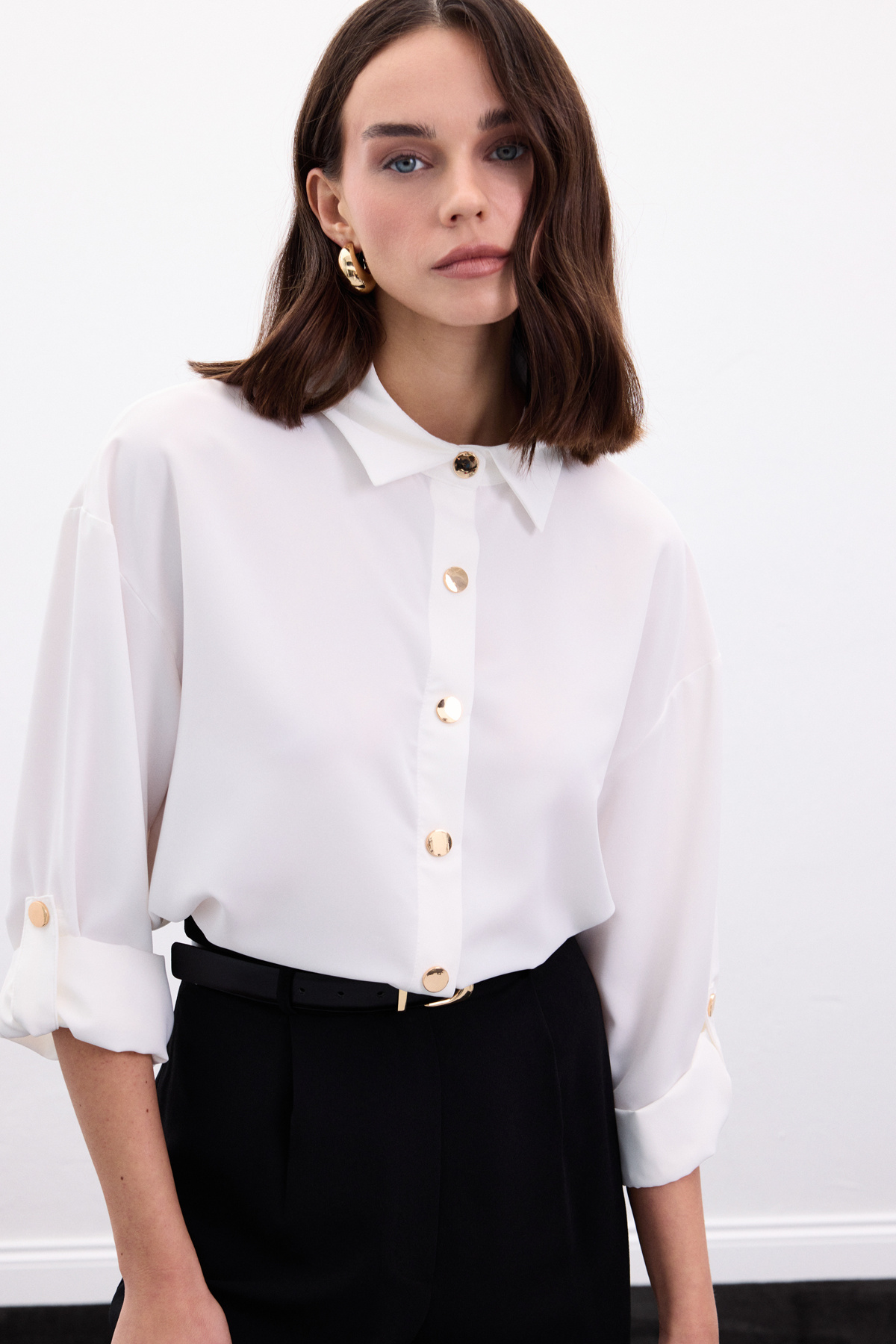 Çıtçıt Detaylı Gömlek - Ekru