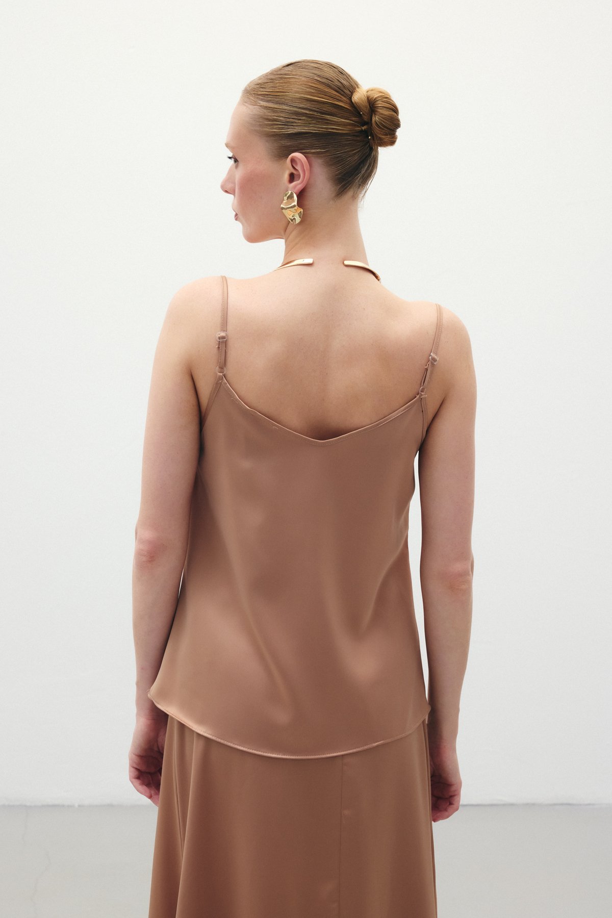 Degaje Yaka Saten Bluz - Camel