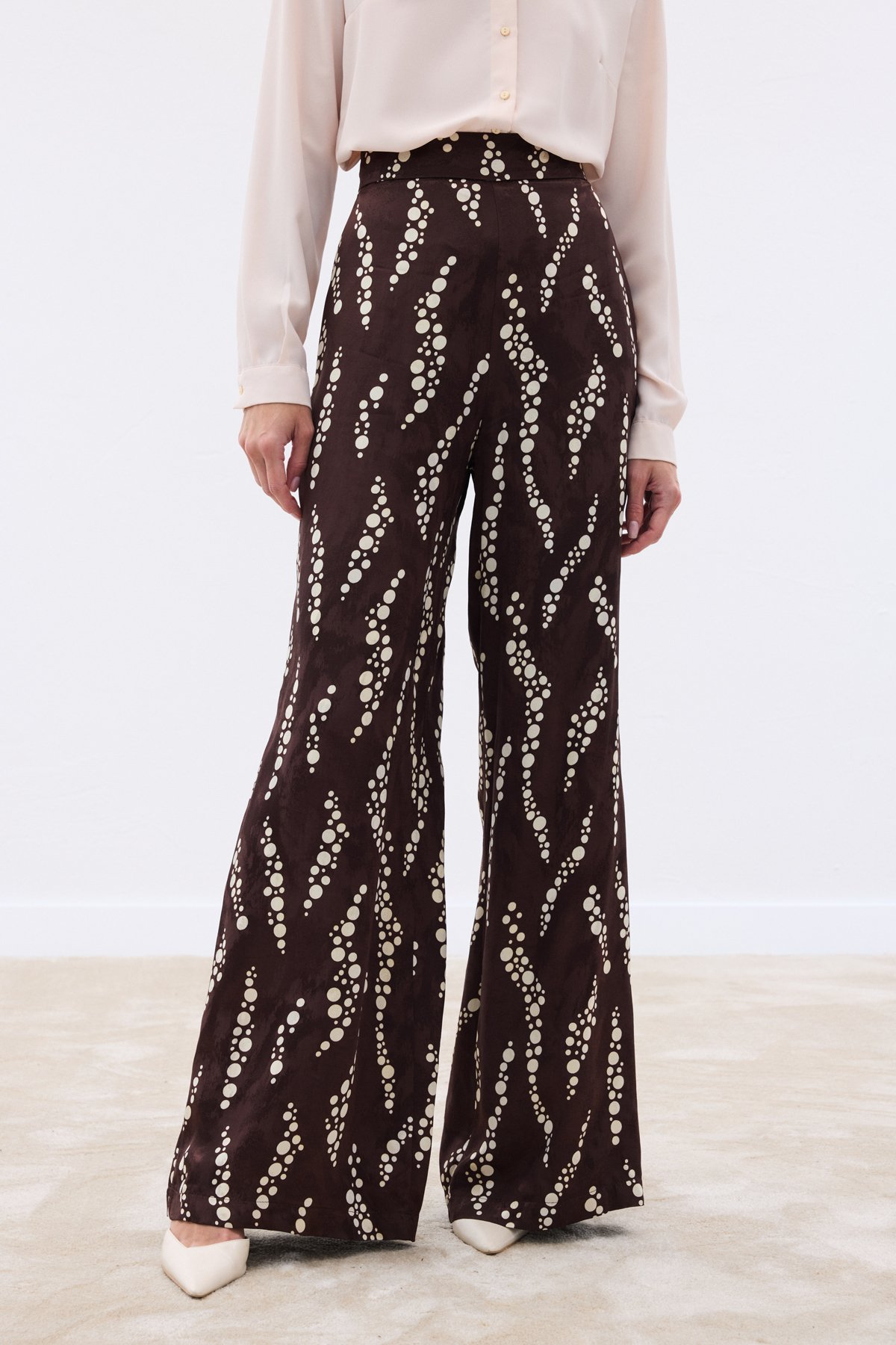 Desenli Bol Paça Pantolon - Kahve