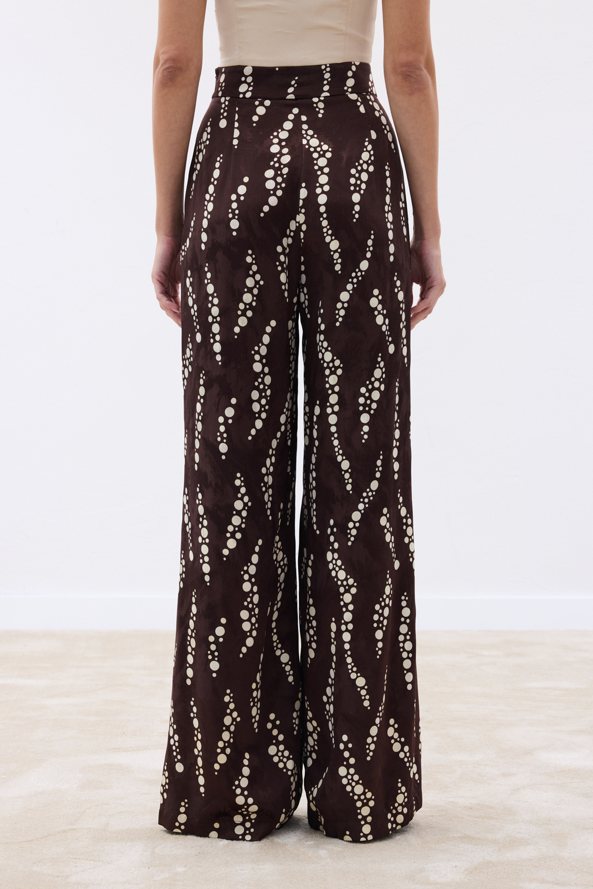 Desenli Bol Paça Pantolon - Kahve