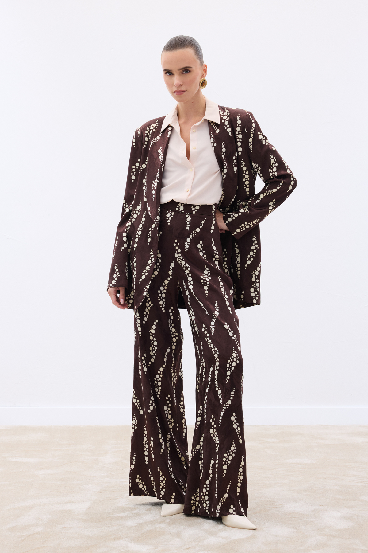 Desenli Bol Paça Pantolon - Kahve