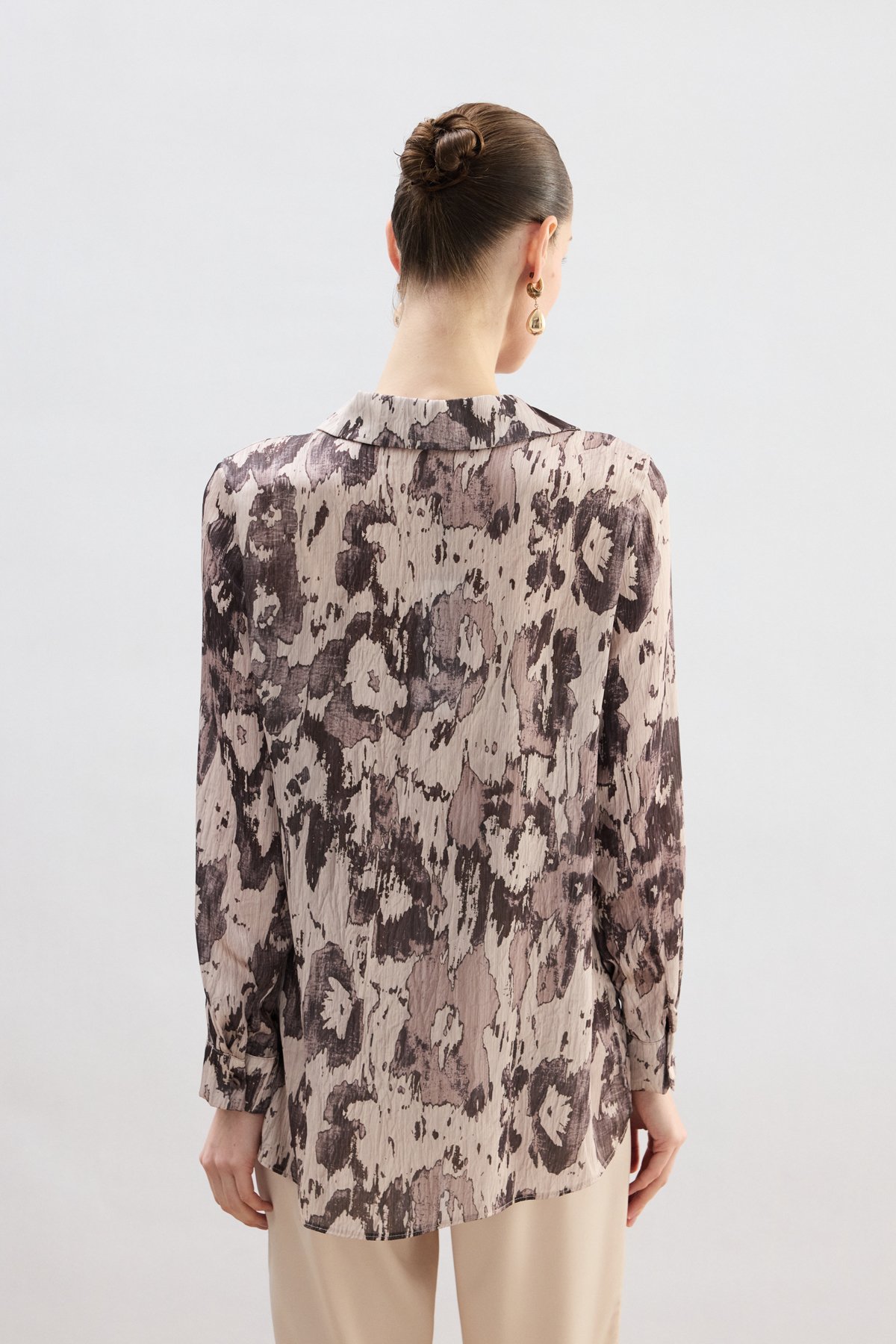 Desenli Düz Kesim Gömlek - Kahve