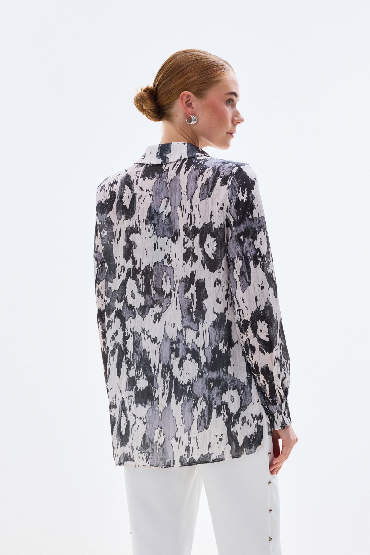 Desenli Düz Kesim Gömlek - Siyah