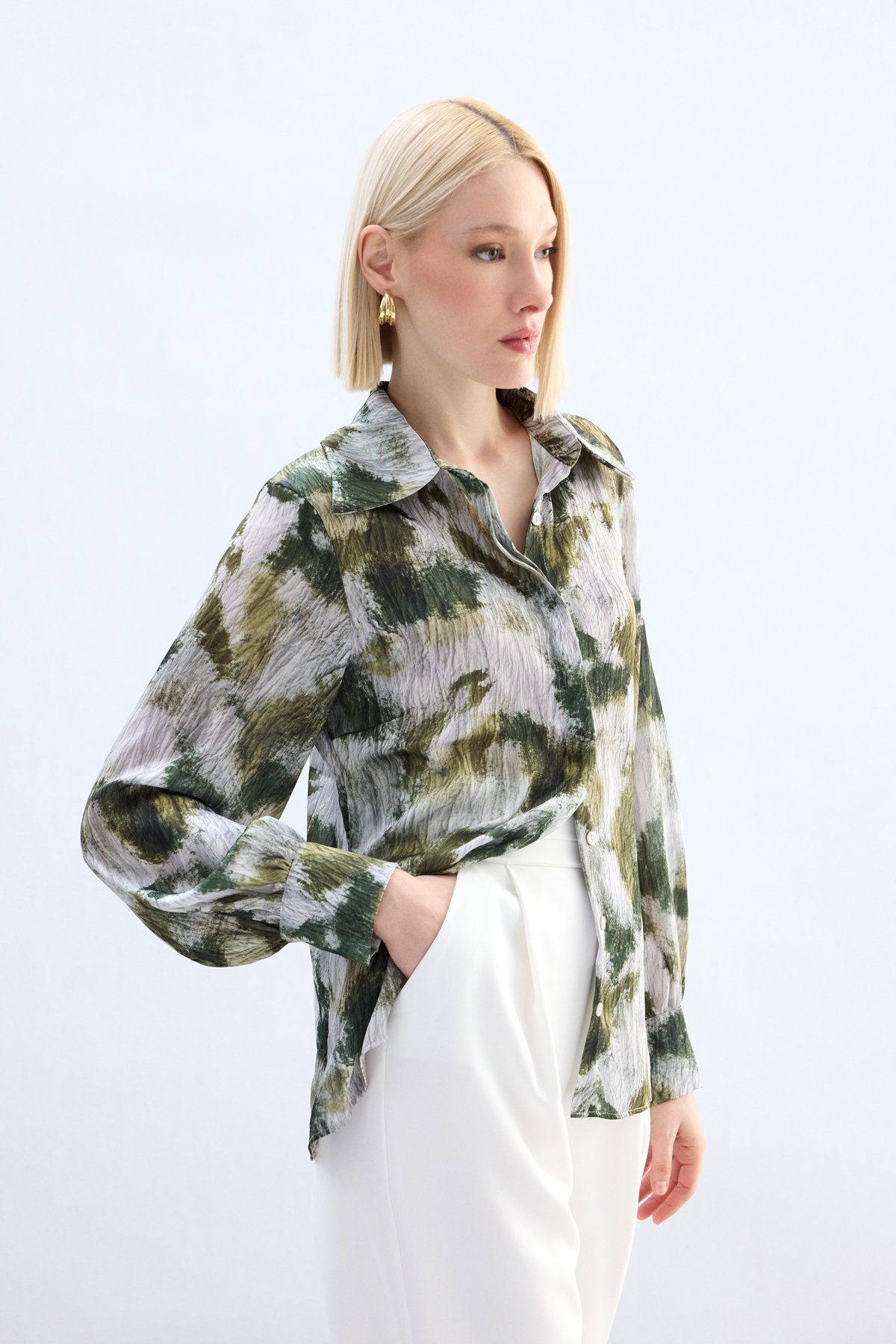 Desenli Gömlek - Haki