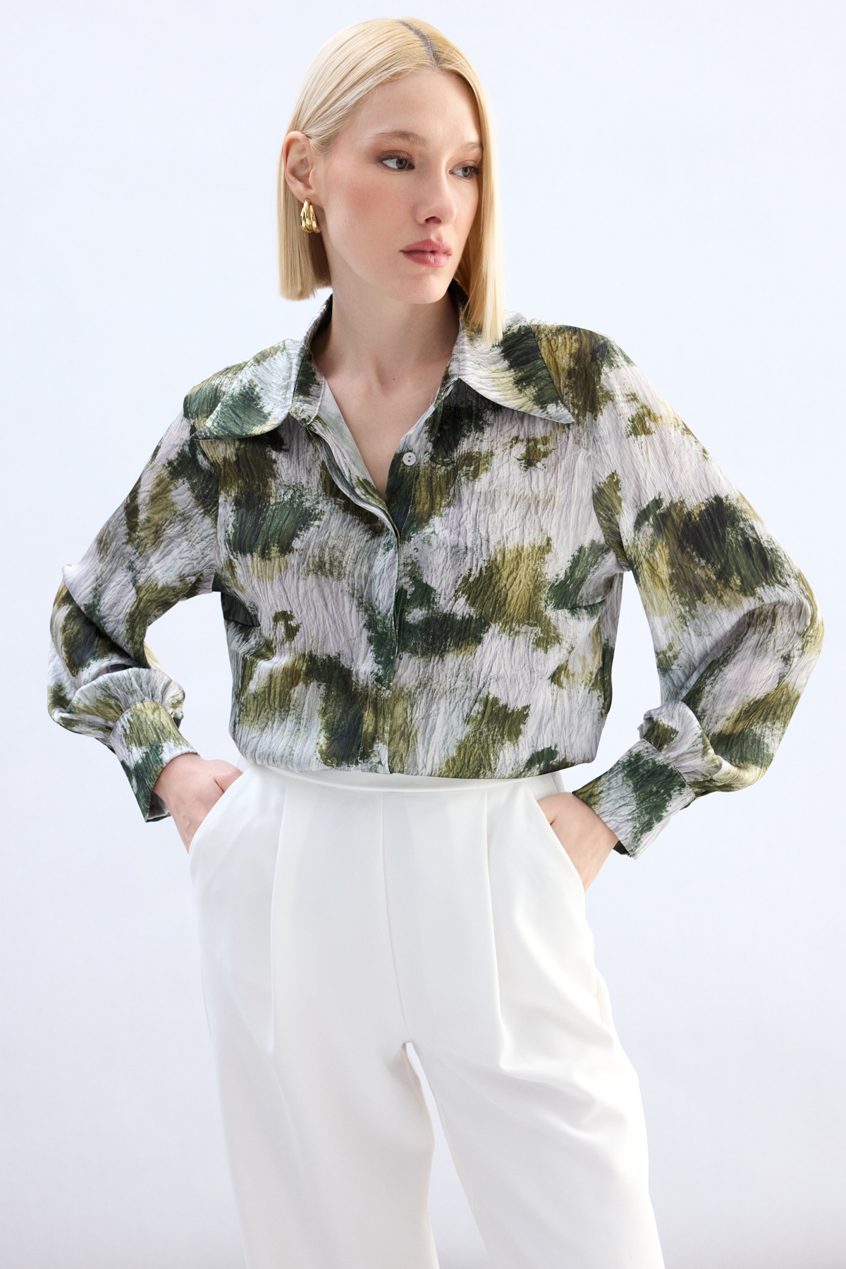 Desenli Gömlek - Haki