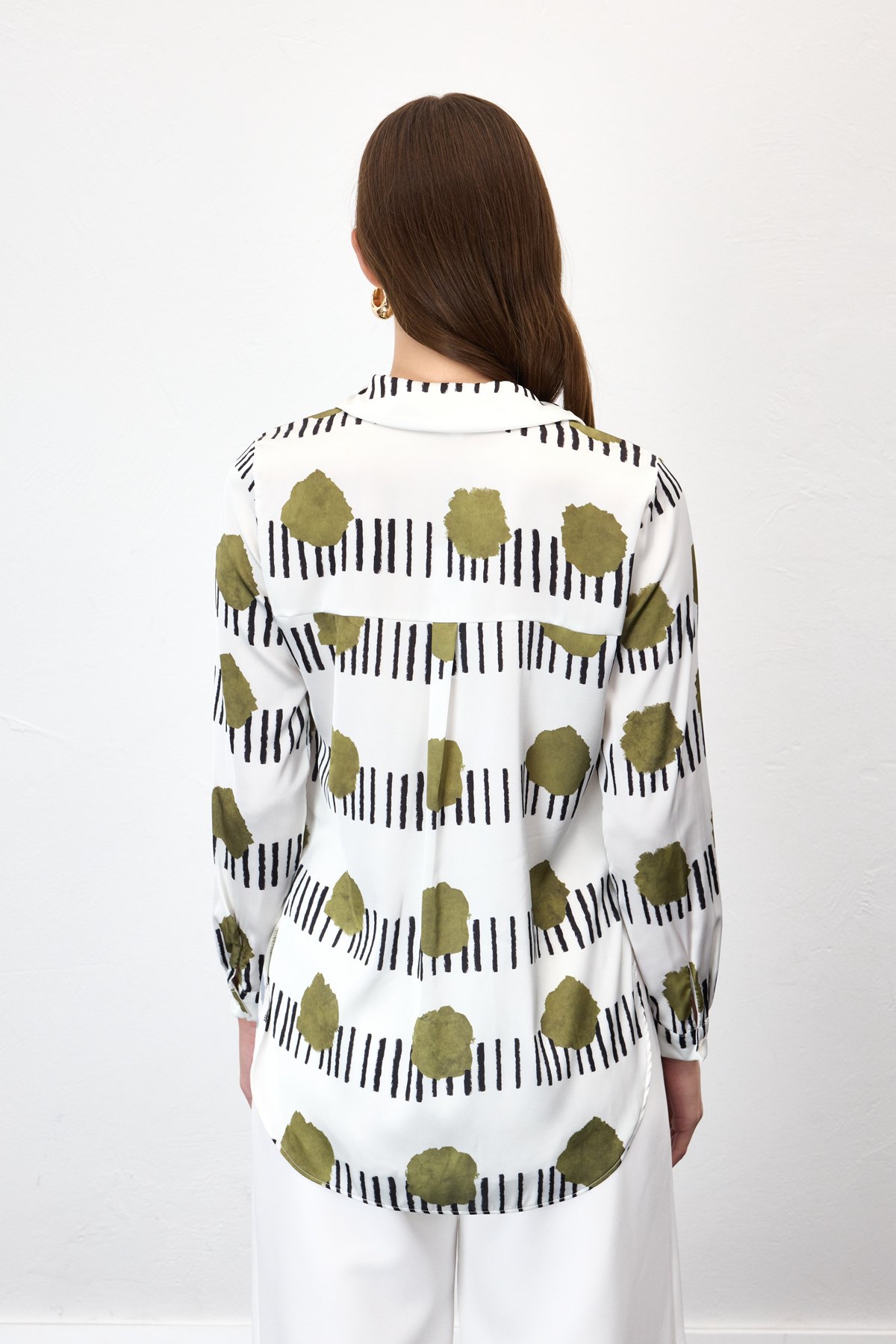 Desenli Klasik Gömlek - Haki