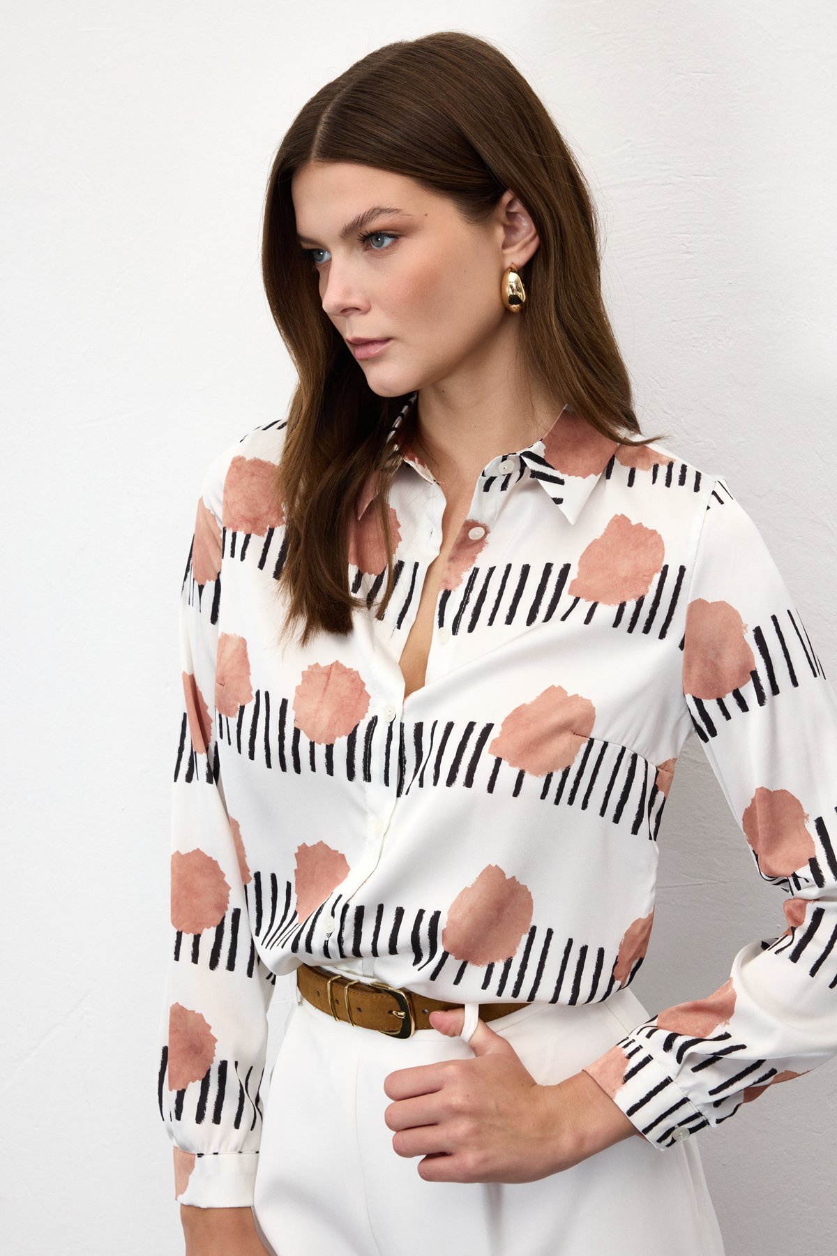 Desenli Klasik Gömlek - Mocha