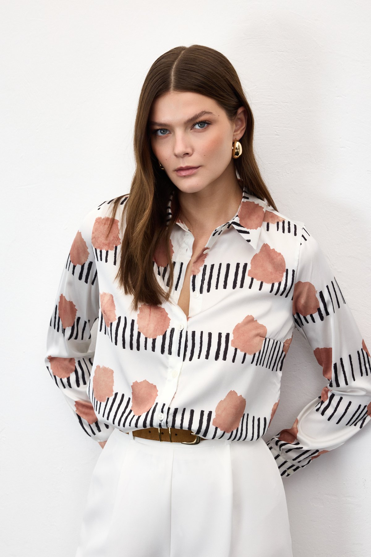 Desenli Klasik Gömlek - Mocha