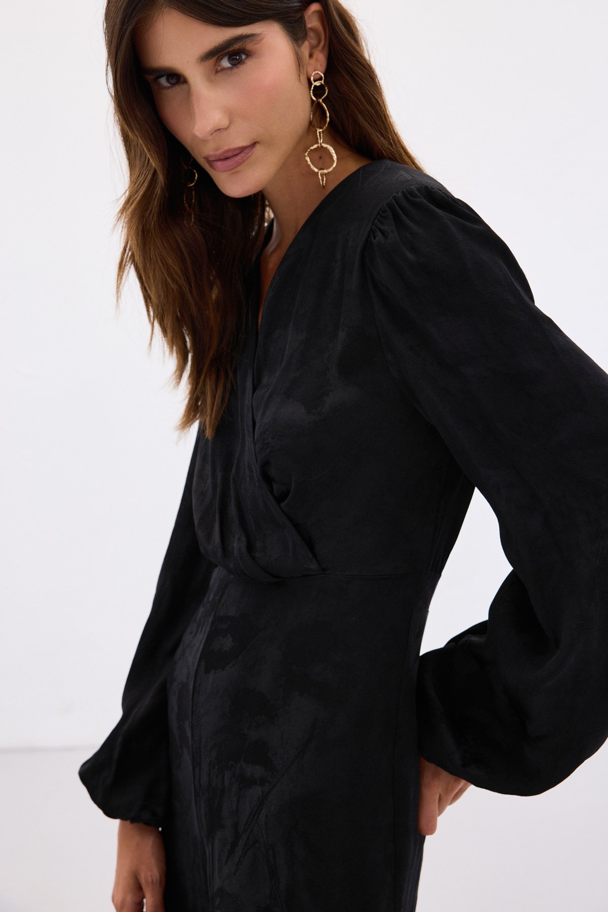 Desenli Kruvaze Tulum - Siyah