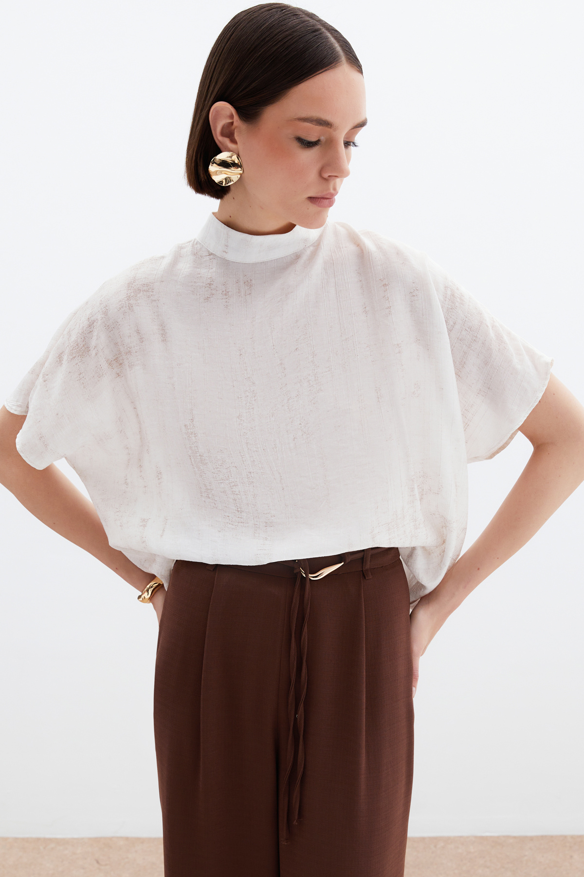 Desenli Salaş Bluz - Taş