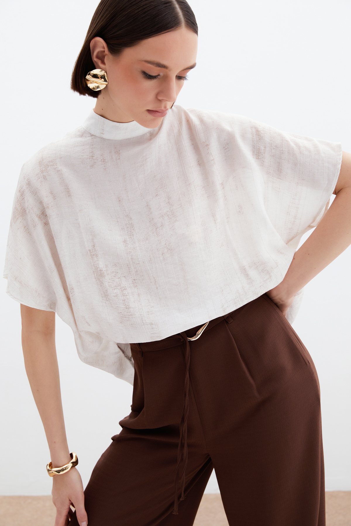 Desenli Salaş Bluz - Taş