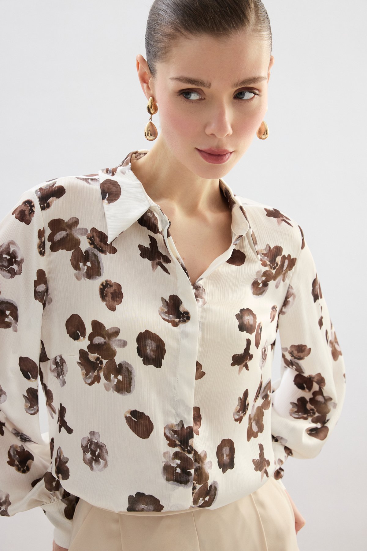 Desenli Salaş Gömlek - Kahve