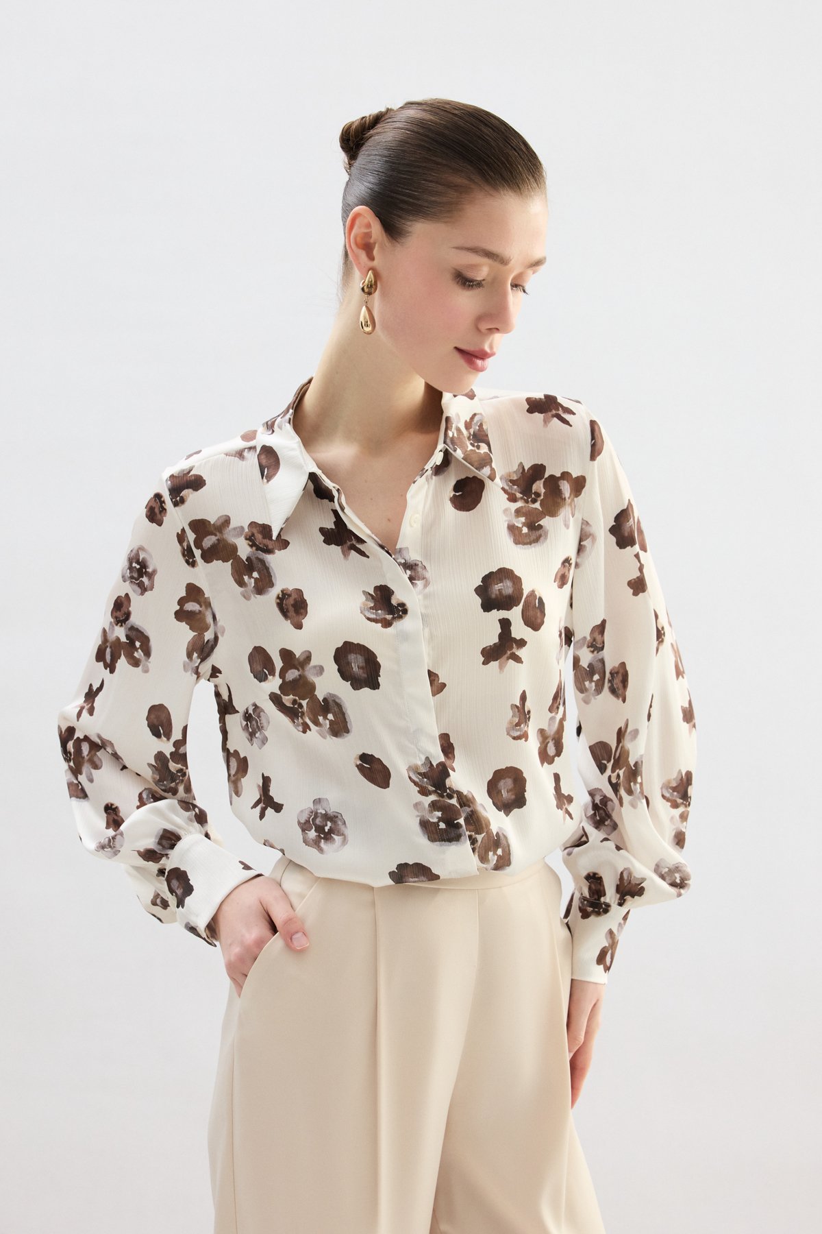 Desenli Salaş Gömlek - Kahve