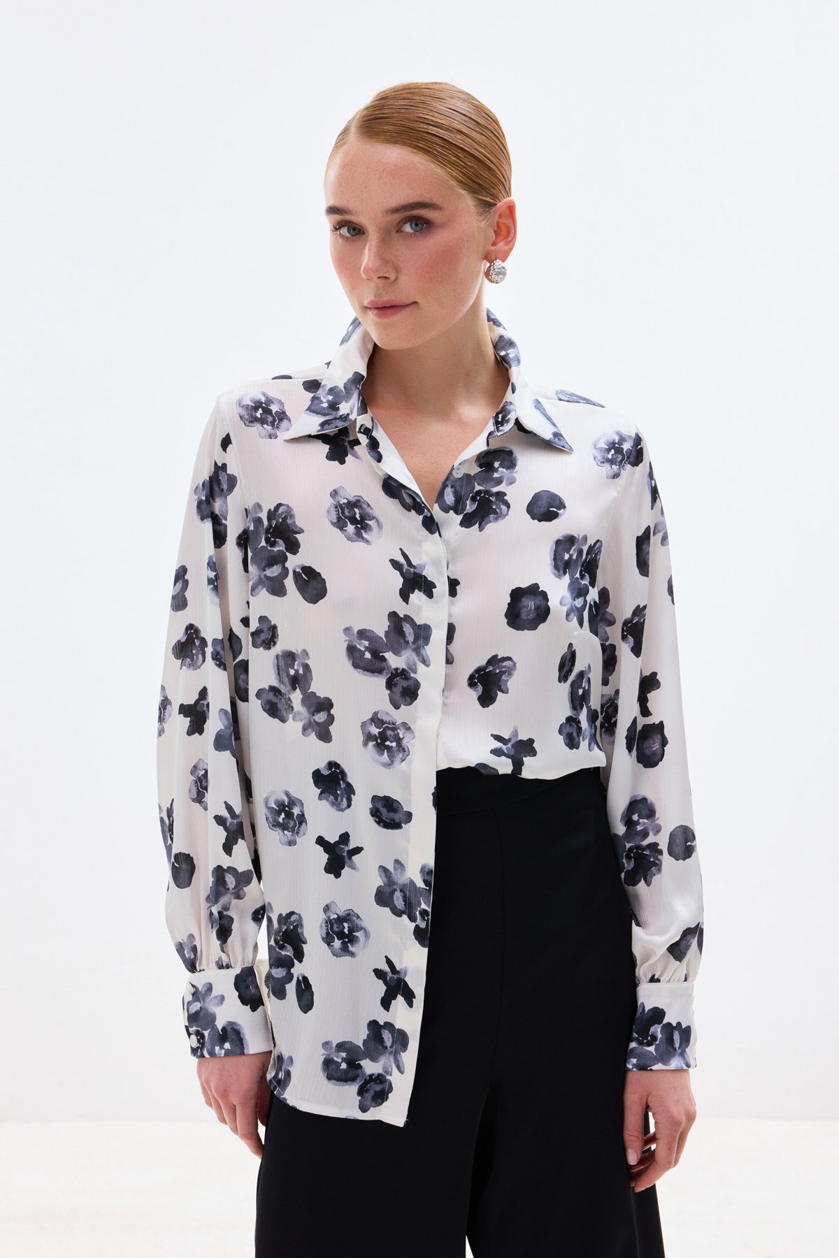 Desenli Salaş Gömlek - Siyah