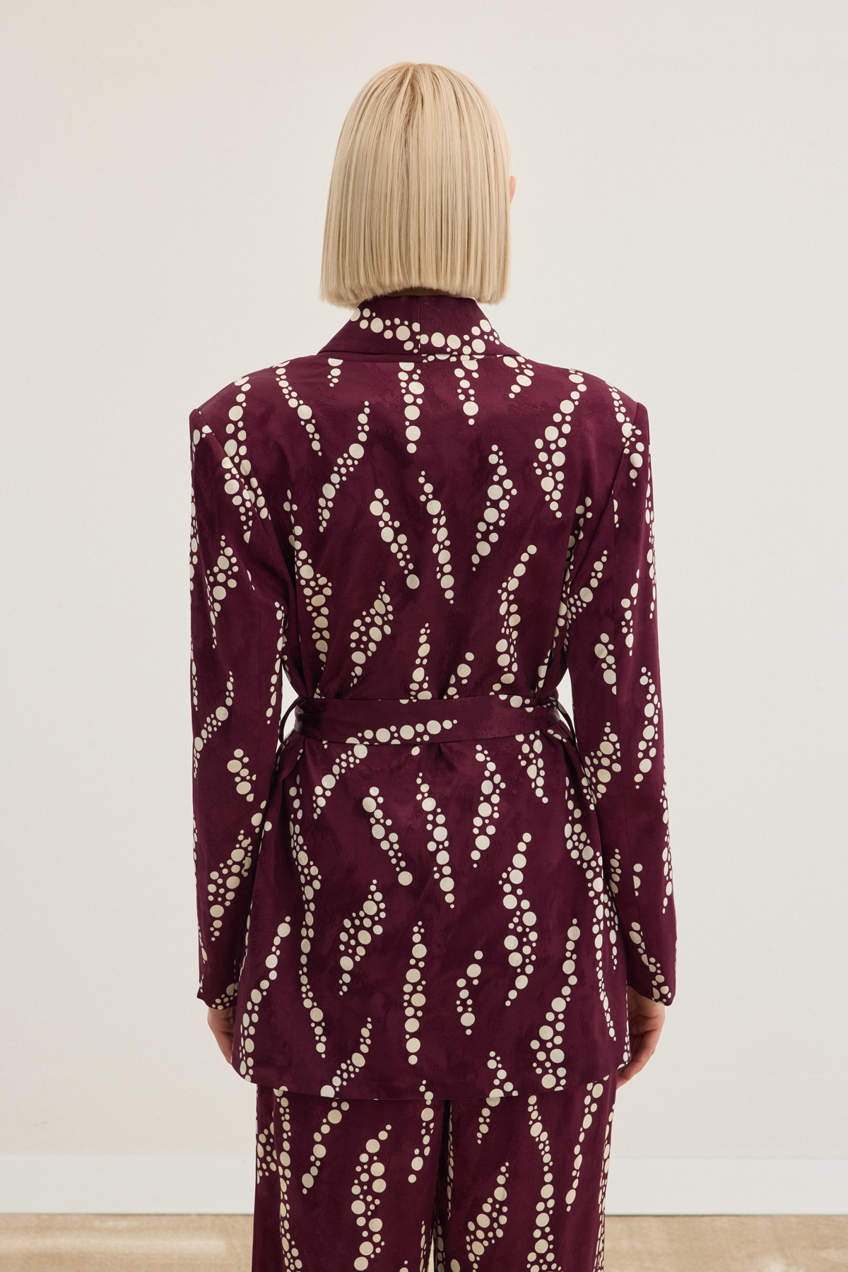 Desenli Uzun Ceket - Bordo