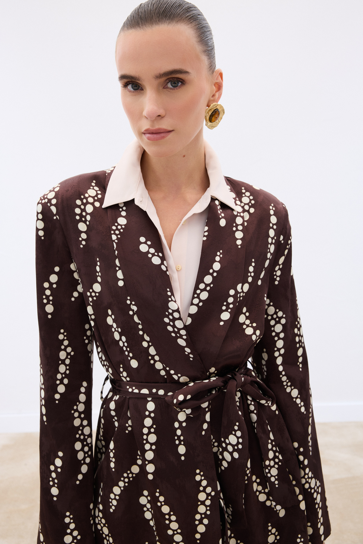 Desenli Uzun Ceket - Kahve