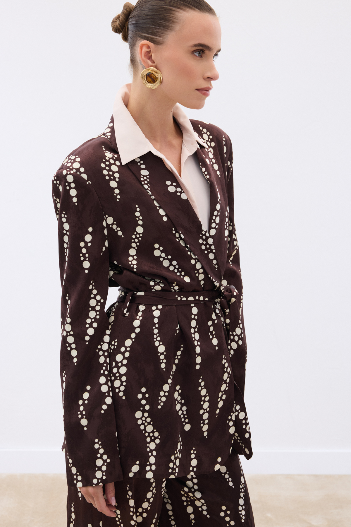 Desenli Uzun Ceket - Kahve