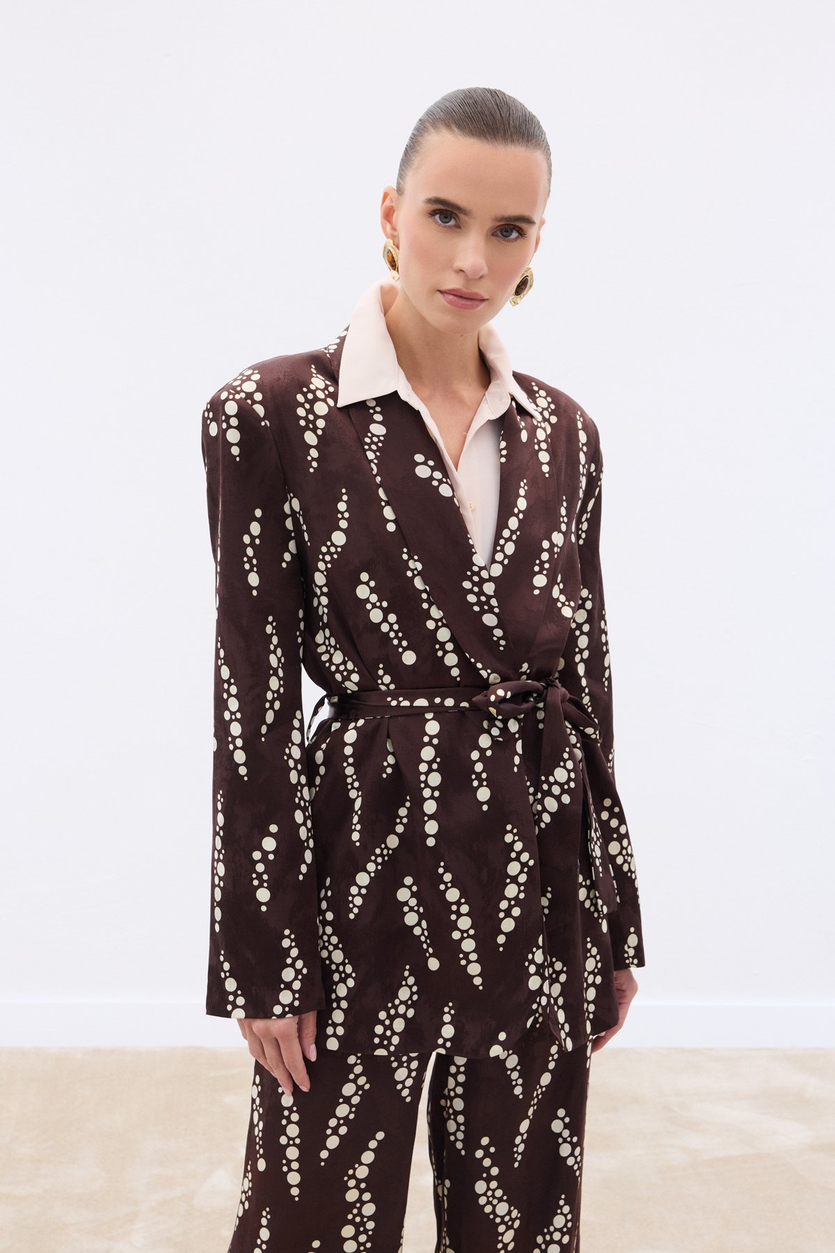 Desenli Uzun Ceket - Kahve