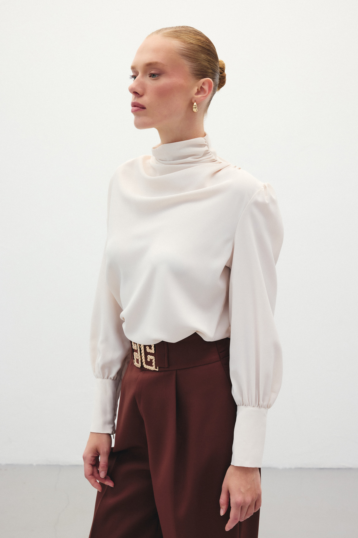 Drape Detaylı  Bluz - Bej