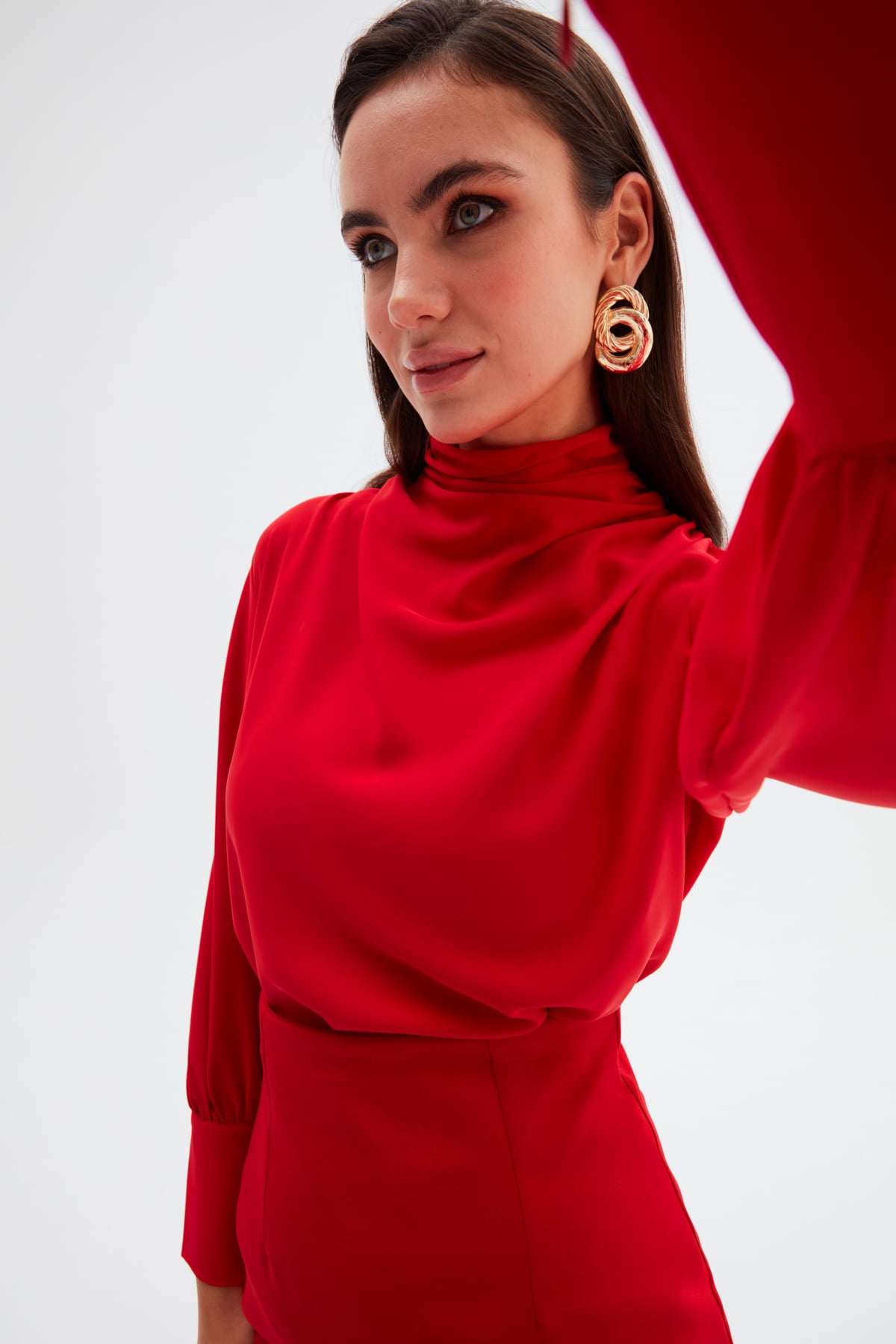 Drape Detaylı  Bluz - KIRMIZI