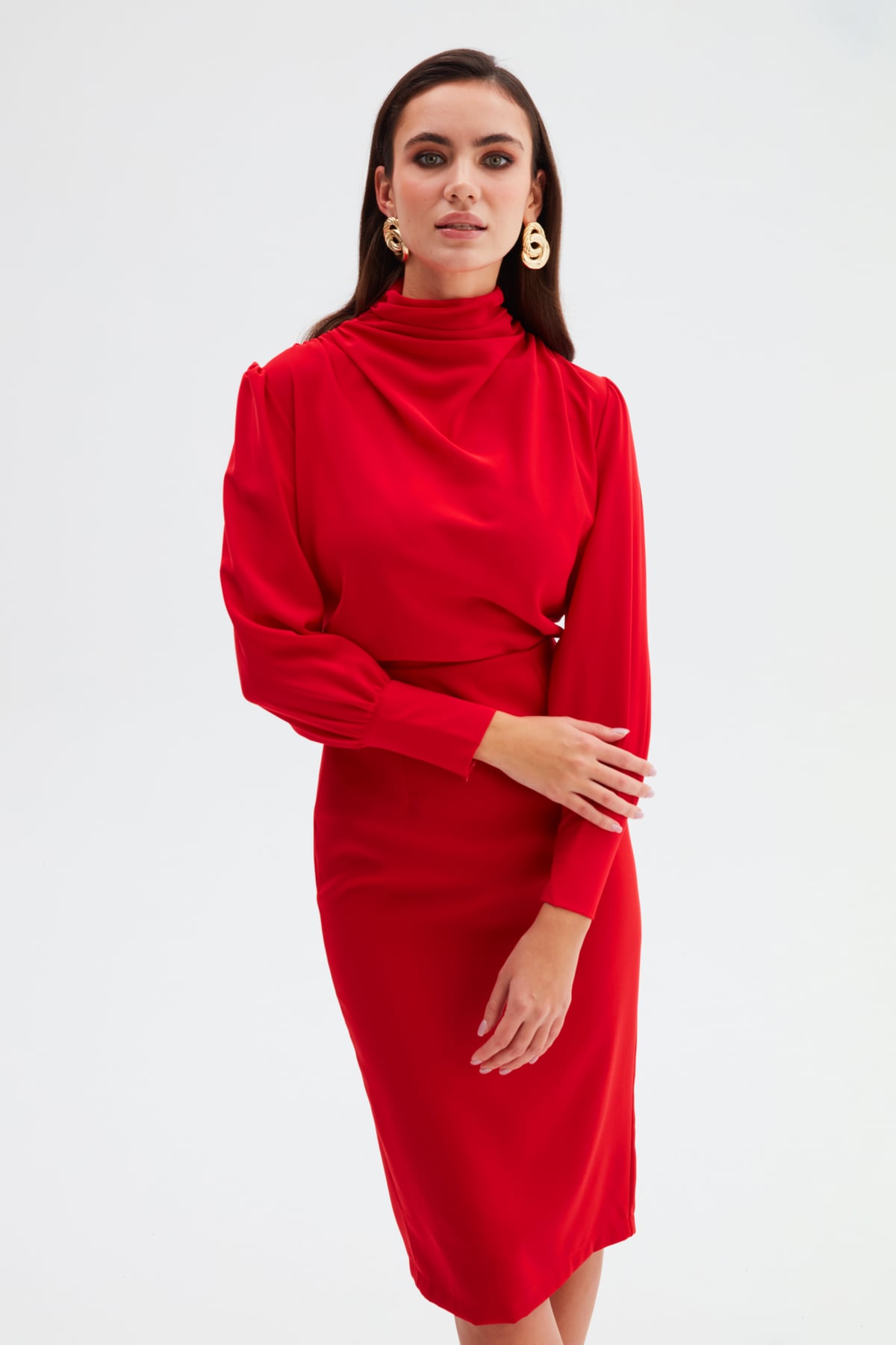 Drape Detaylı  Bluz - KIRMIZI