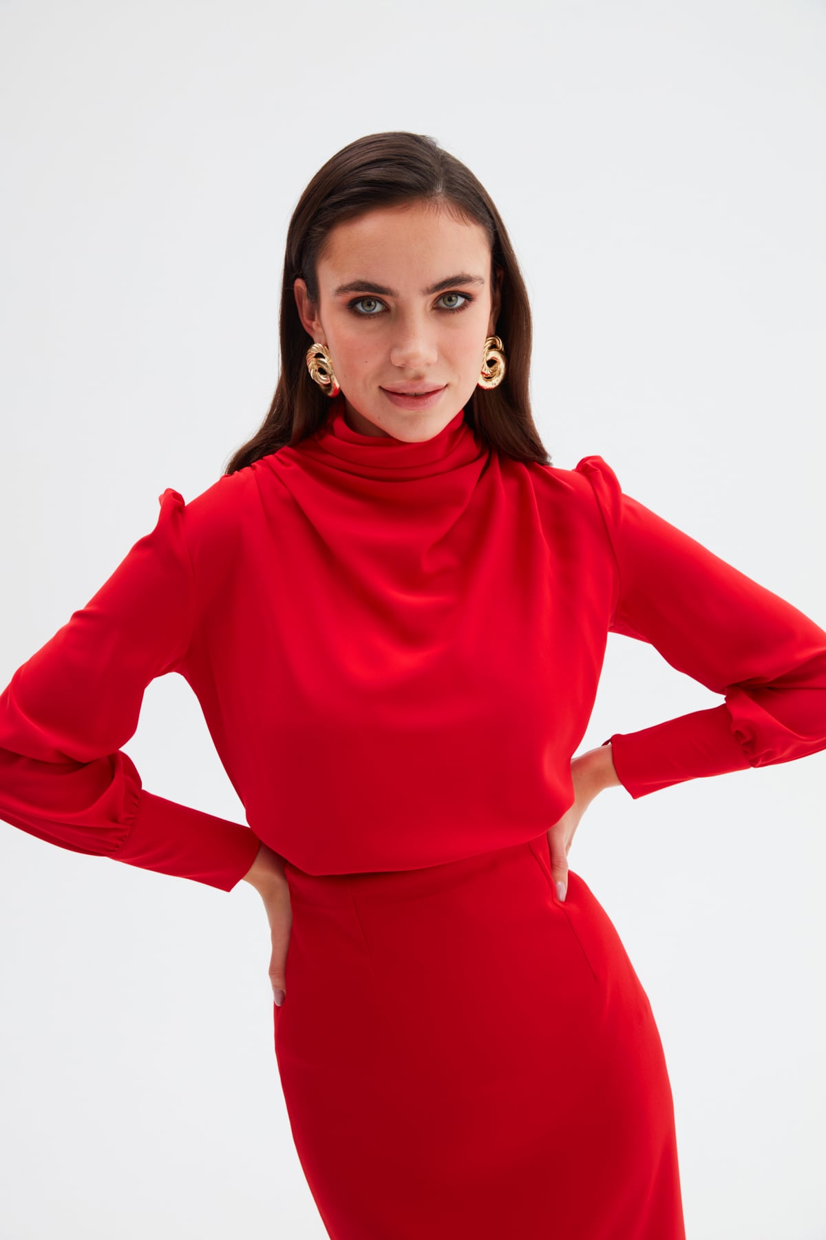 Drape Detaylı  Bluz - KIRMIZI