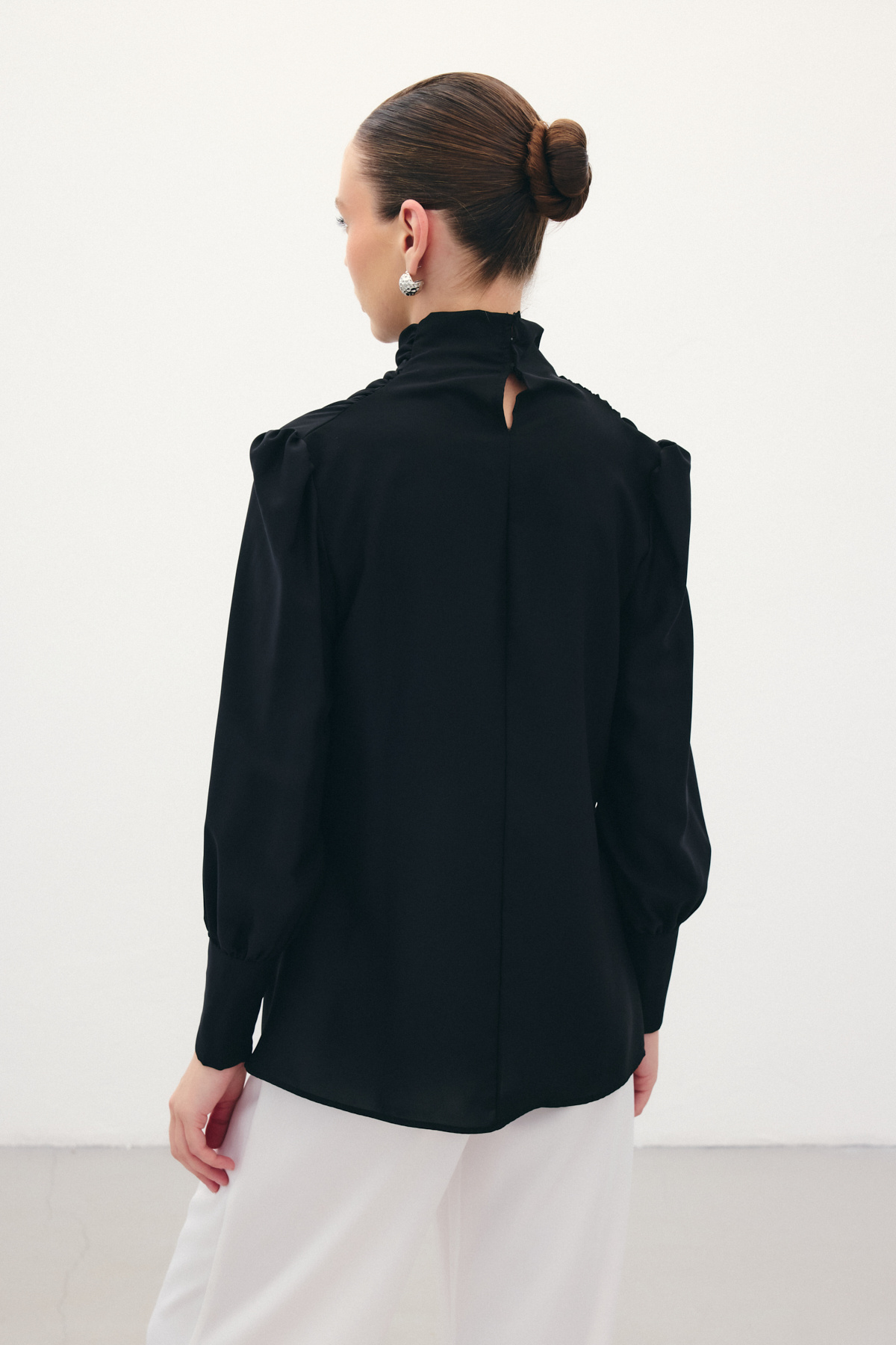 Drape Detaylı  Bluz - Siyah