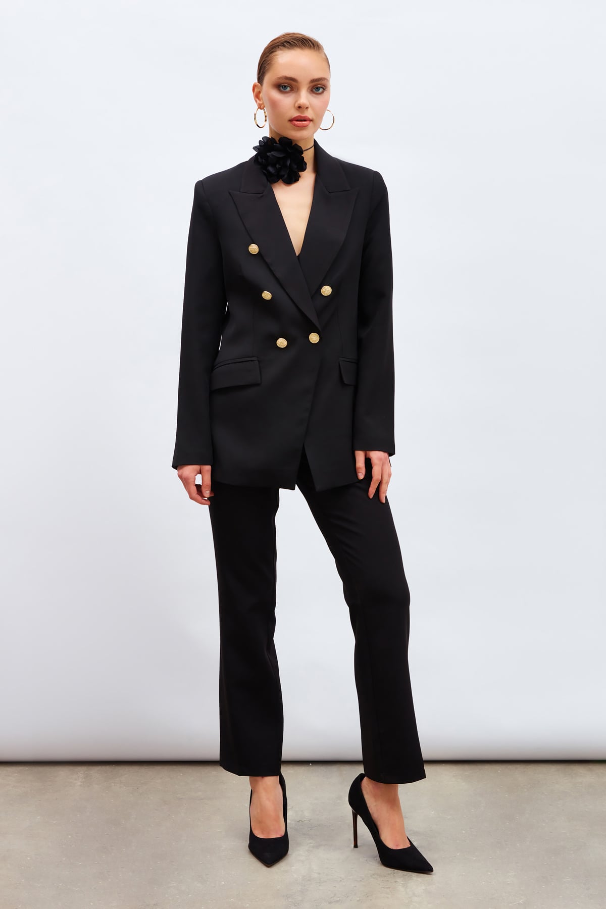 Düğmeli Blazer Ceket - SİYAH