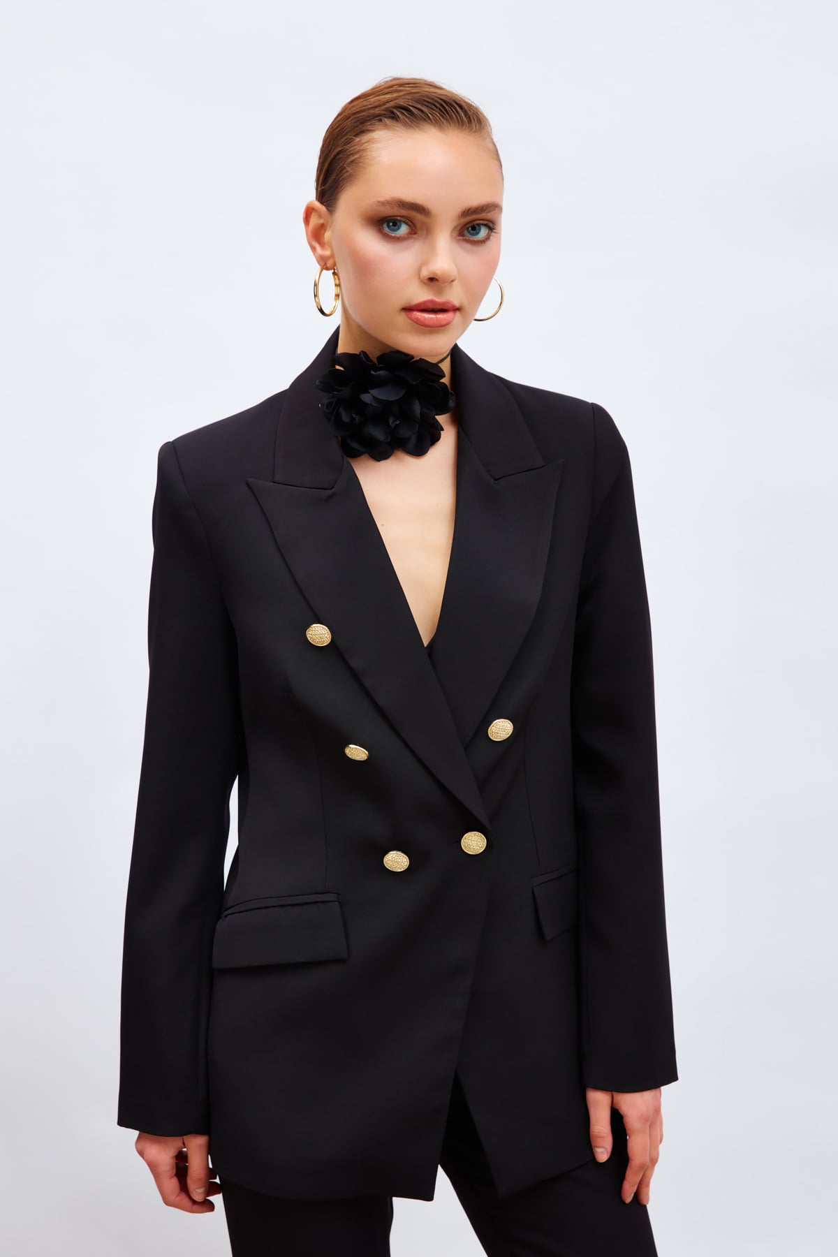 Düğmeli Blazer Ceket - SİYAH