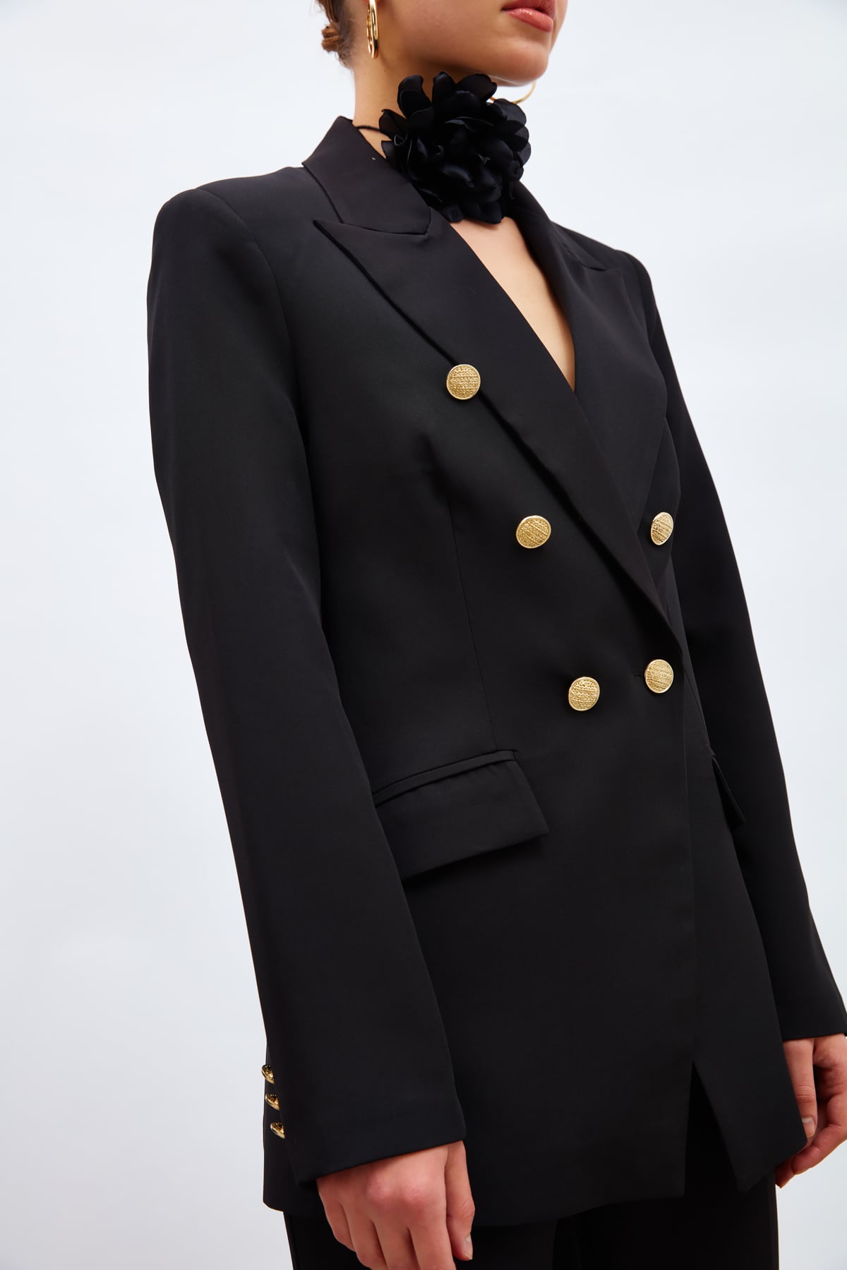 Düğmeli Blazer Ceket - SİYAH