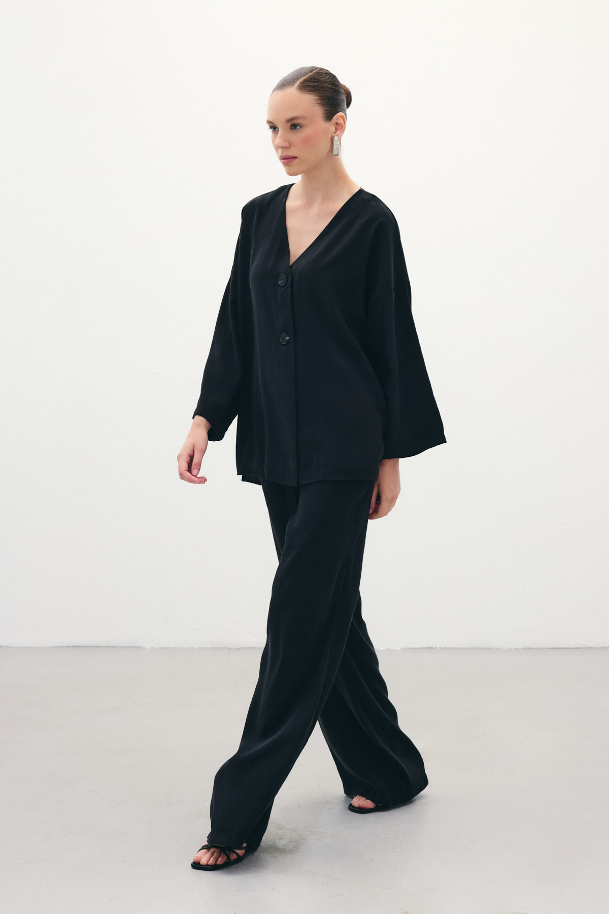 Düğmeli Kimono - Siyah