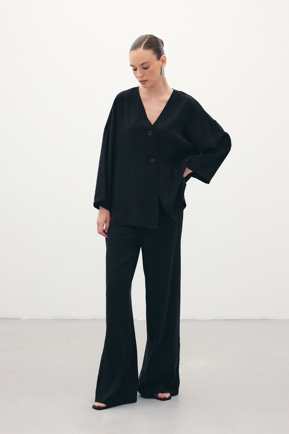 Düğmeli Kimono - Siyah