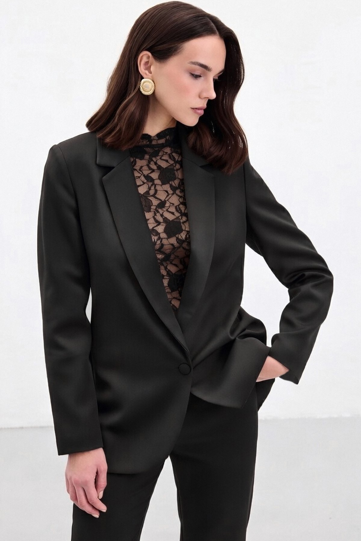Düğmeli Klasik Ceket - Siyah