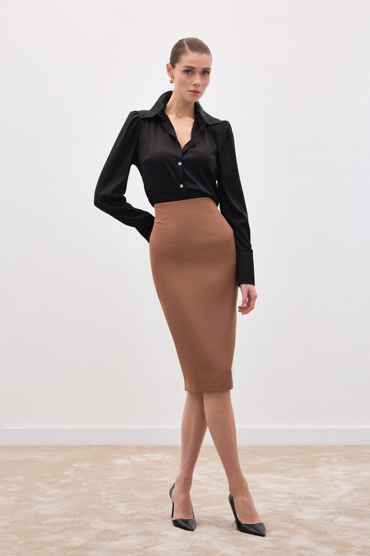 Düz Kalem Etek - Camel