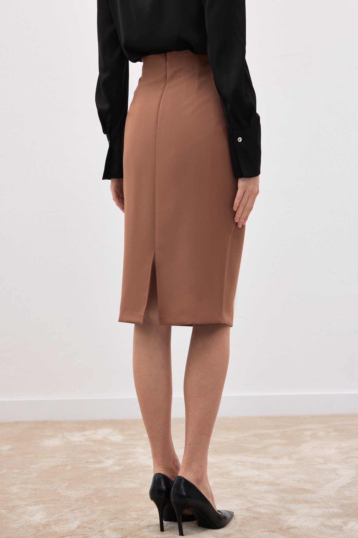 Düz Kalem Etek - Camel