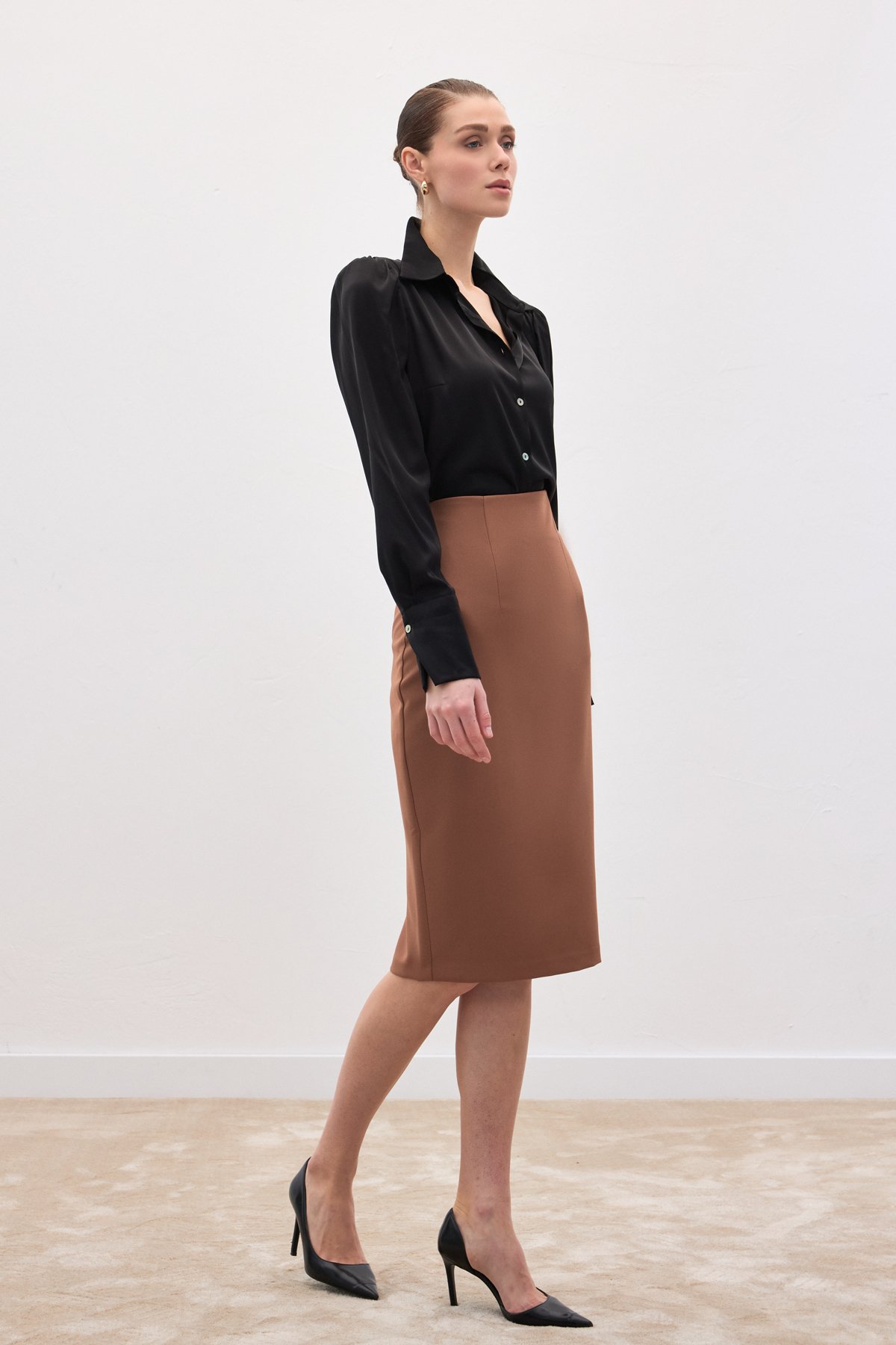 Düz Kalem Etek - Camel