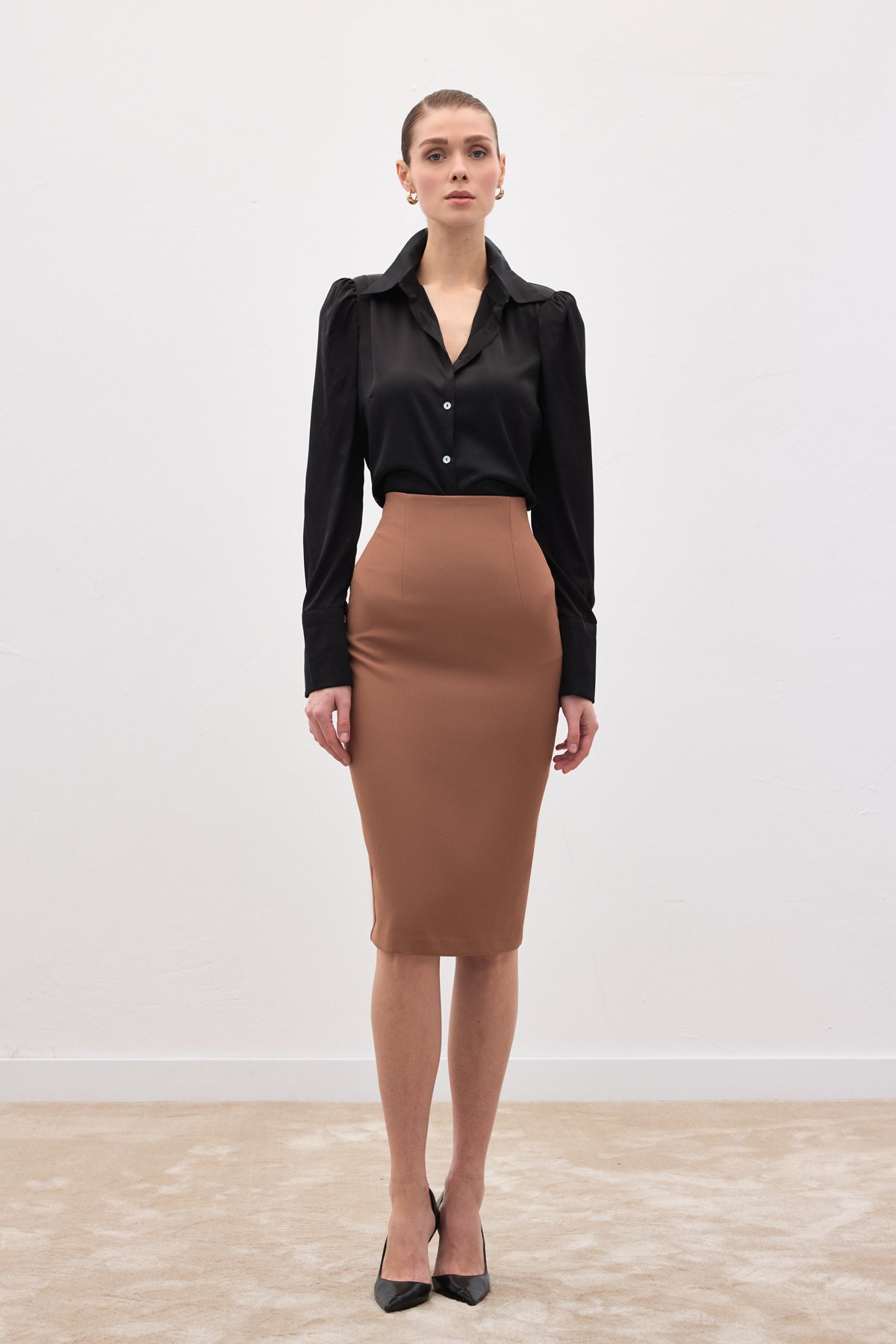 Düz Kalem Etek - Camel