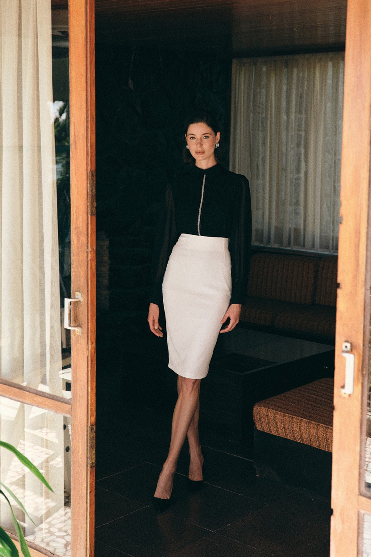 Düz Kalem Etek - Ekru