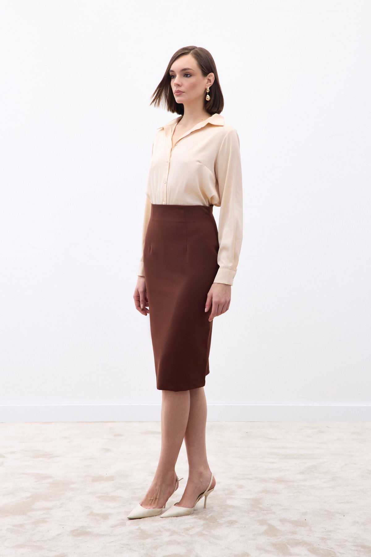 Düz Kalem Etek - Kahve